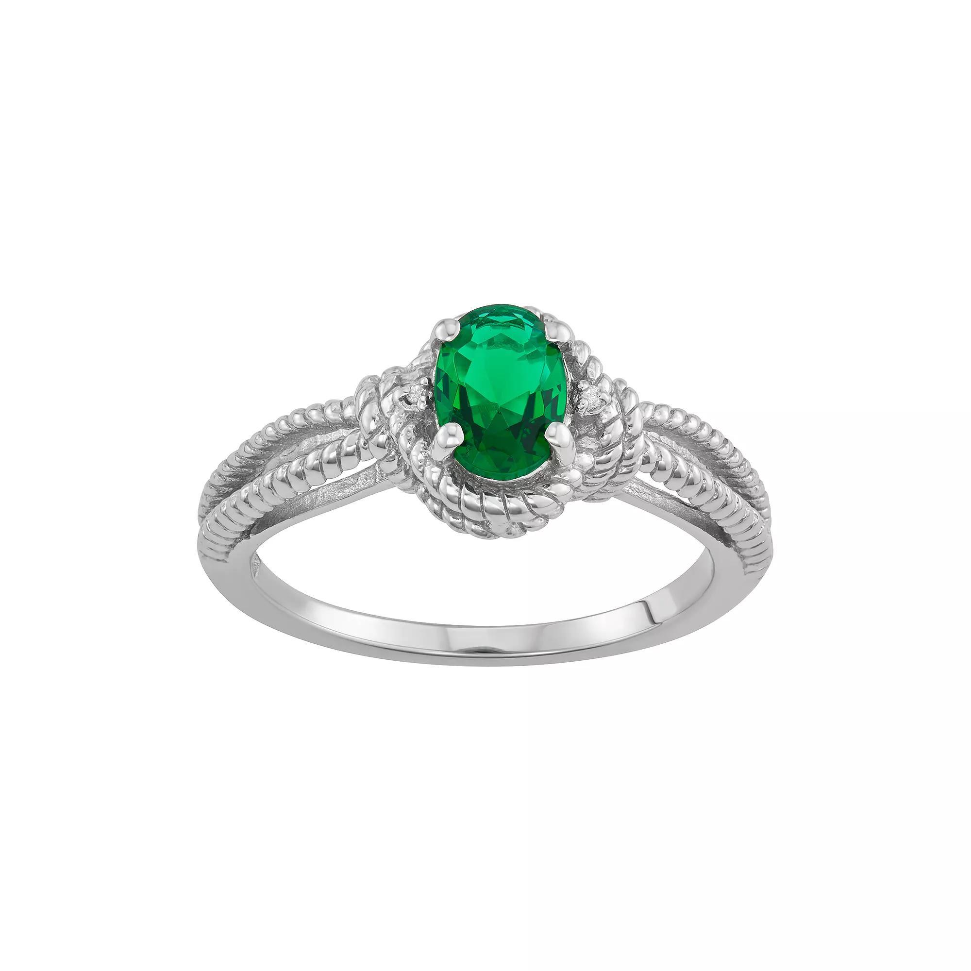 Jewelexcess Sterling Silver Lab-Created Emerald & Diamond Accent Ring, Women's, Size: 6 Product Image