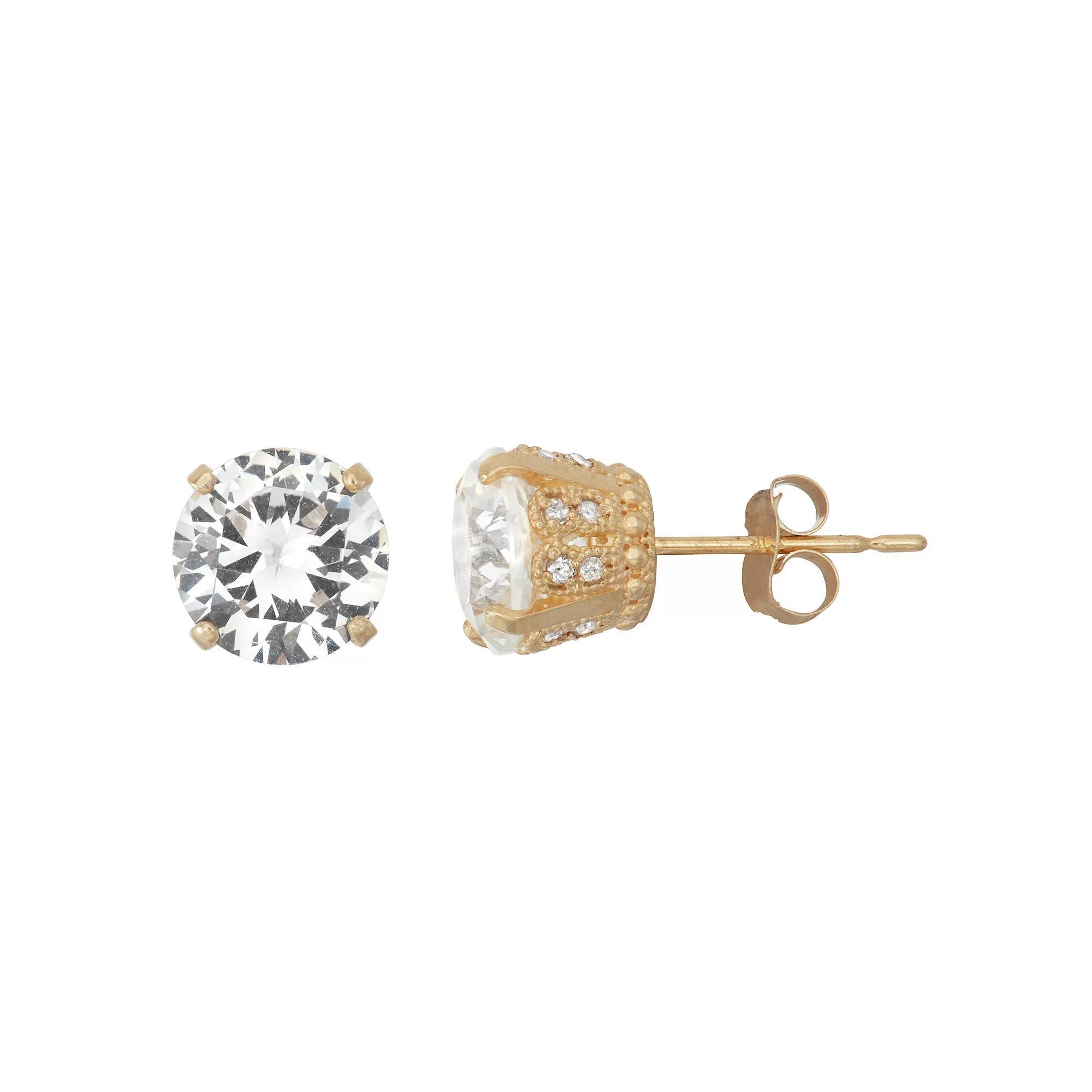 Designs by Gioelli 10k Gold Lab-Created White Sapphire & Diamond Stud Earrings, Women's, 10k Goold Product Image
