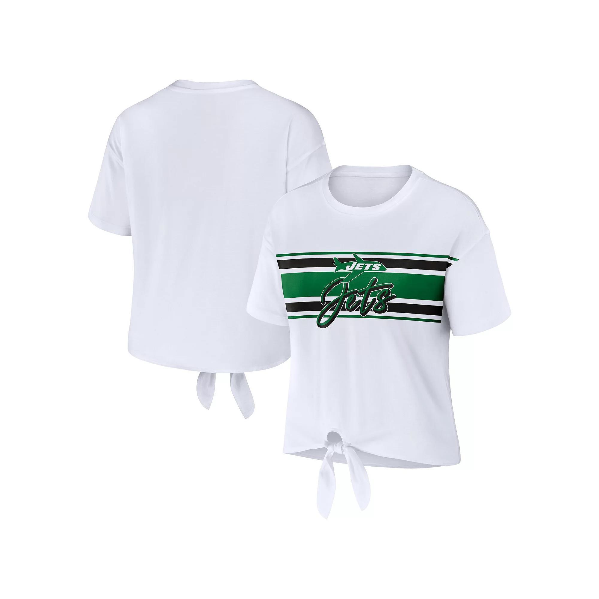 Women's WEAR by Erin Andrews White New York Jets Front Tie Retro T-Shirt, Size: Medium Product Image
