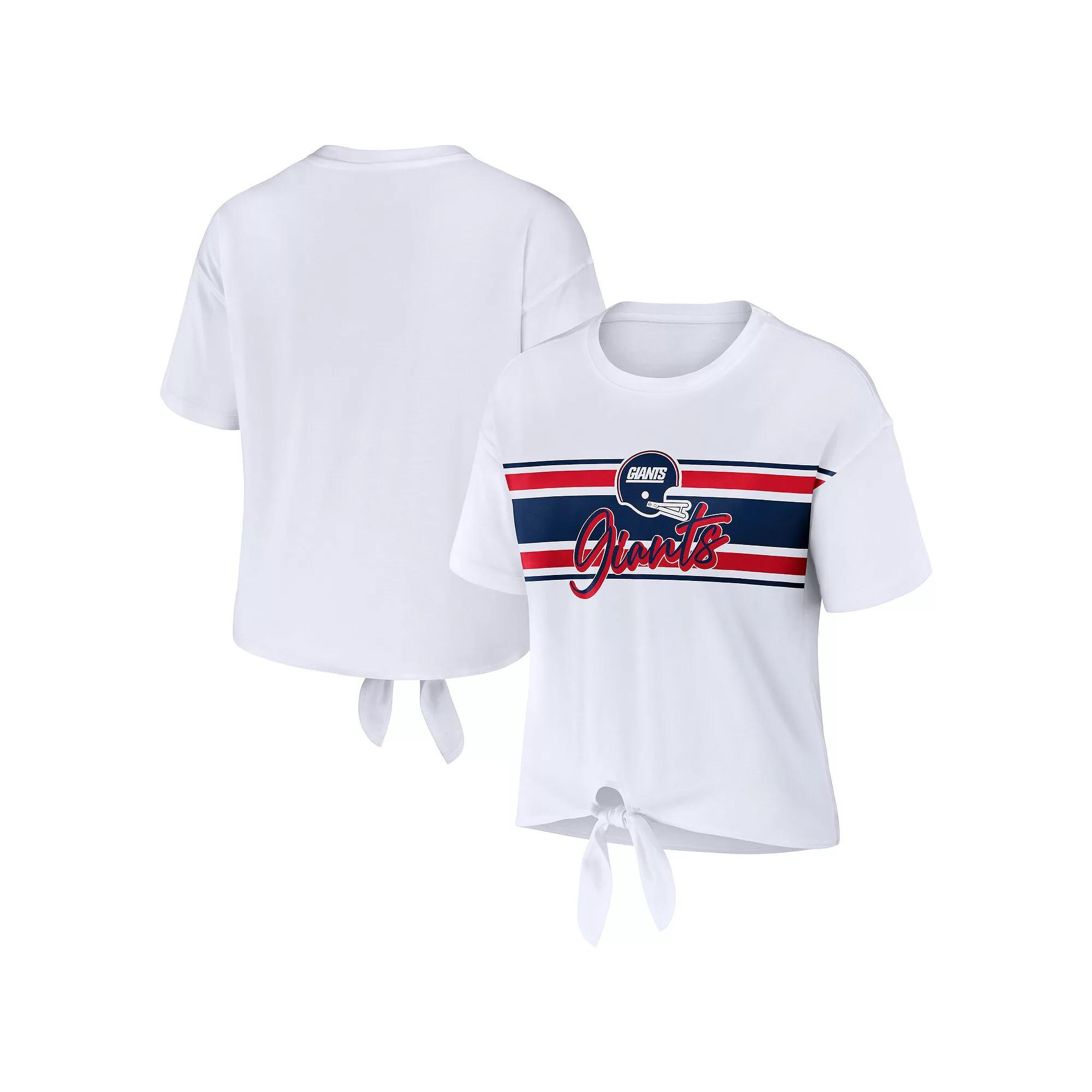 Women's WEAR by Erin Andrews White New York Giants Front Tie Retro T-Shirt, Size: XL Product Image