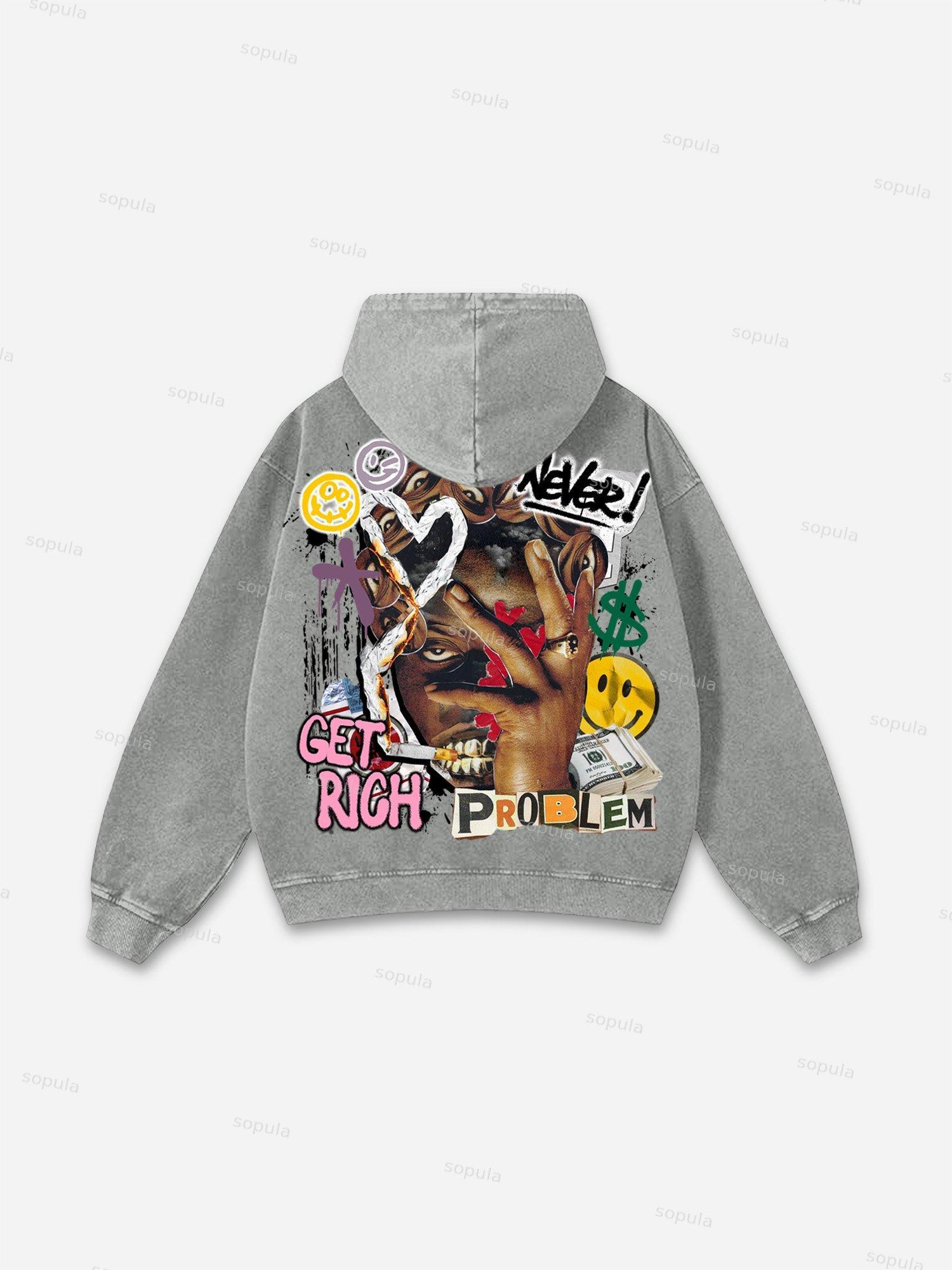 Richer Than My Opps Vintage Abstract Graphic Washed Hoodie Product Image