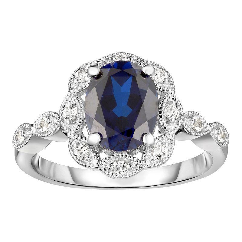 Sterling Silver Lab-Created Gemstone & White Topaz Frame Ring, Women's, Size: 7, Created Blue Blue Product Image