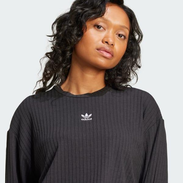 adidas Essentials Wide Rib Long Sleeve Tee Black M Womens Product Image