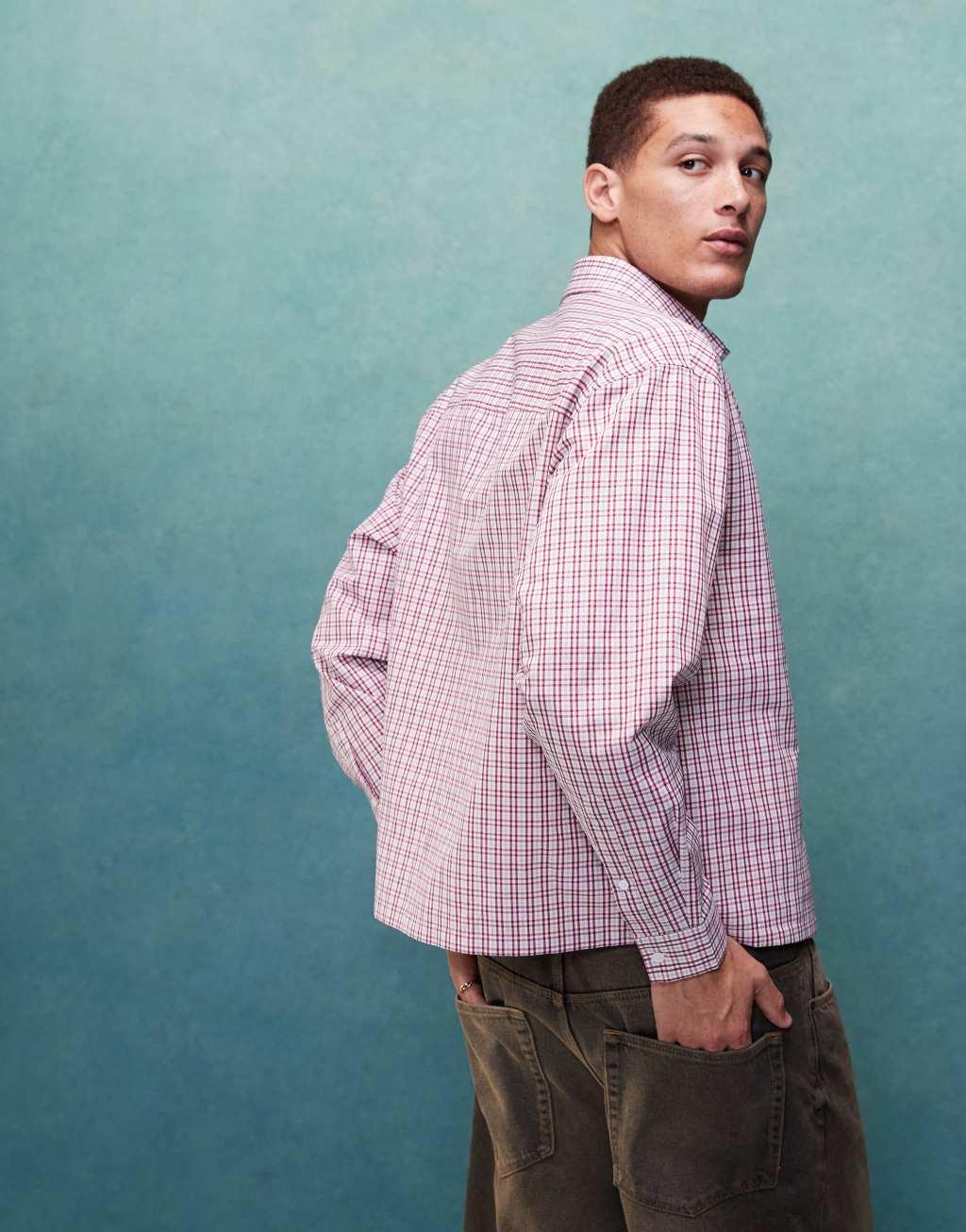 ASOS DESIGN boxy oversized shirt in red plaid Product Image
