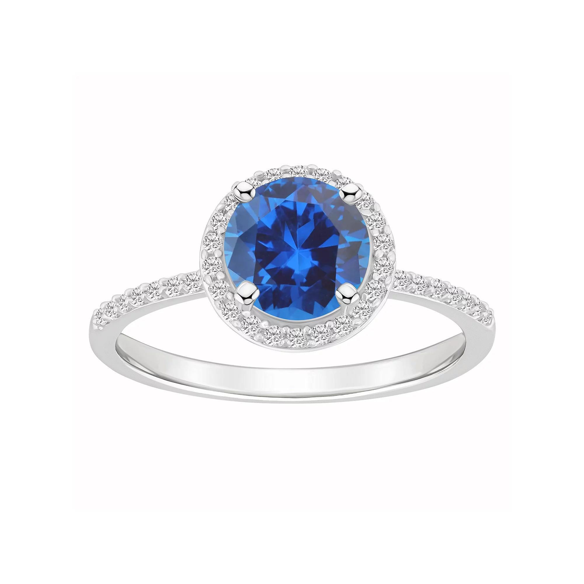 Celebration Gems 10k Gold Round Lab-Created Gemstone Halo Ring, Women's, Size: 6, Created Blue Product Image