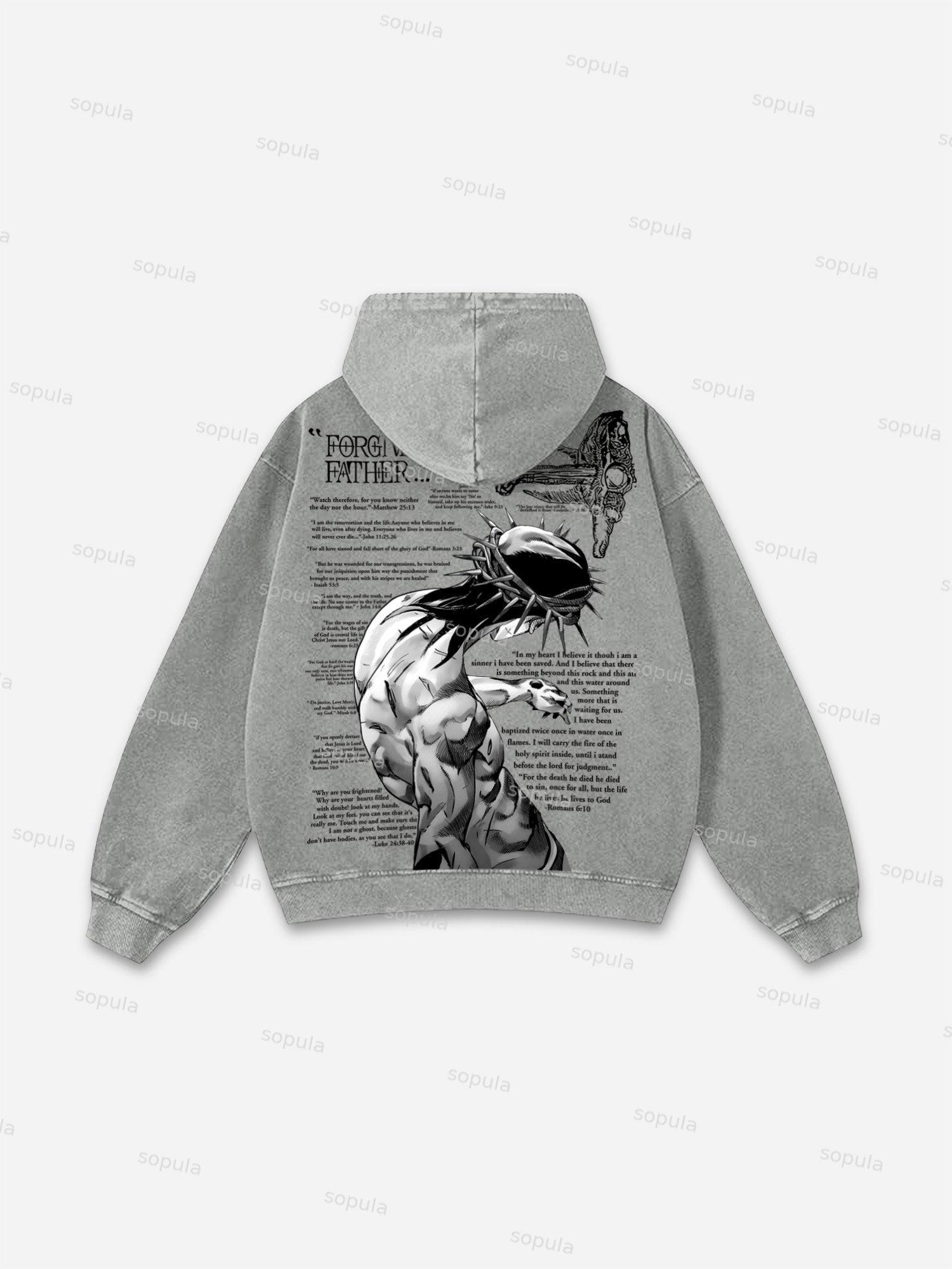 Forgive Them Father Graphic Acid Washed Oversized Hoodie Product Image