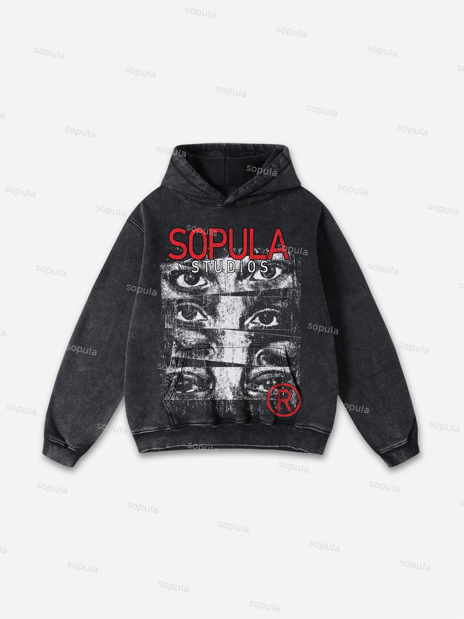 Sopula Explosive Mood Cartoon Characters Graphic Washed Hoodie Product Image
