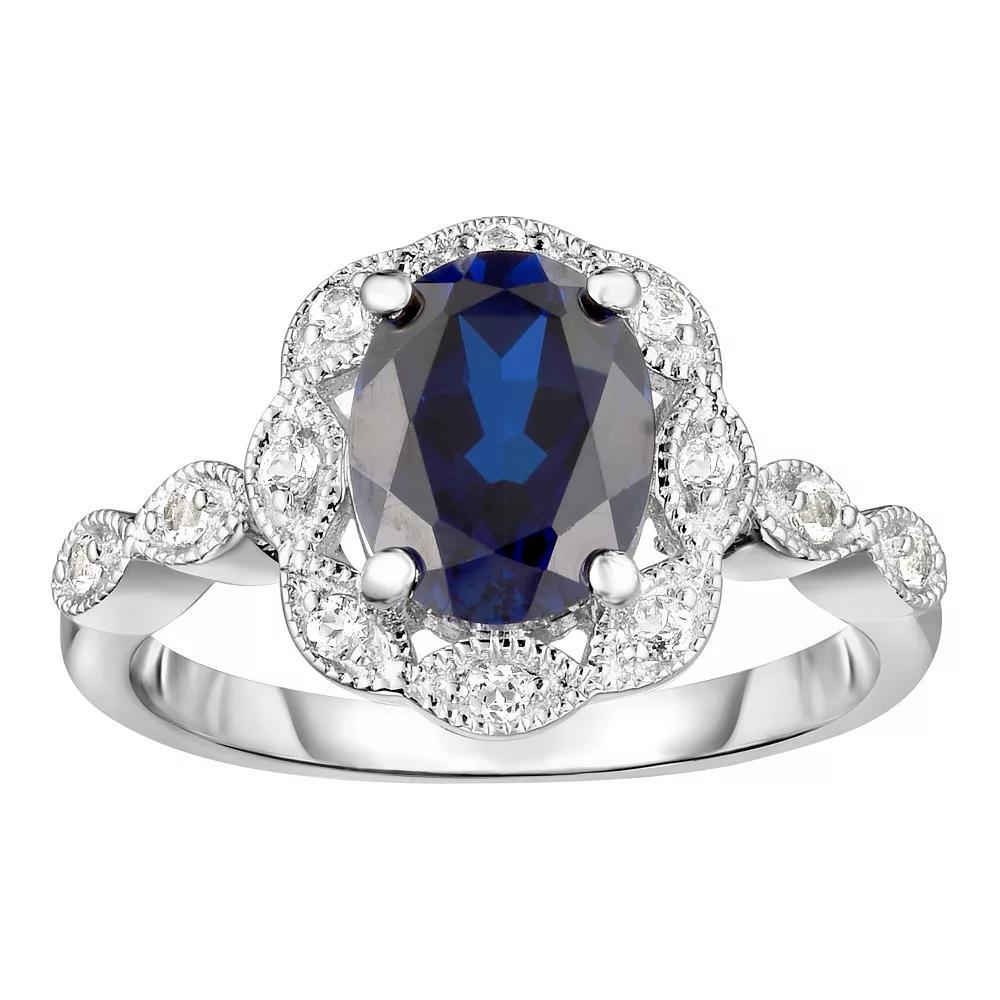Sterling Silver Lab-Created Gemstone & White Topaz Frame Ring, Women's, Size: 7, Created Blue Blue Product Image