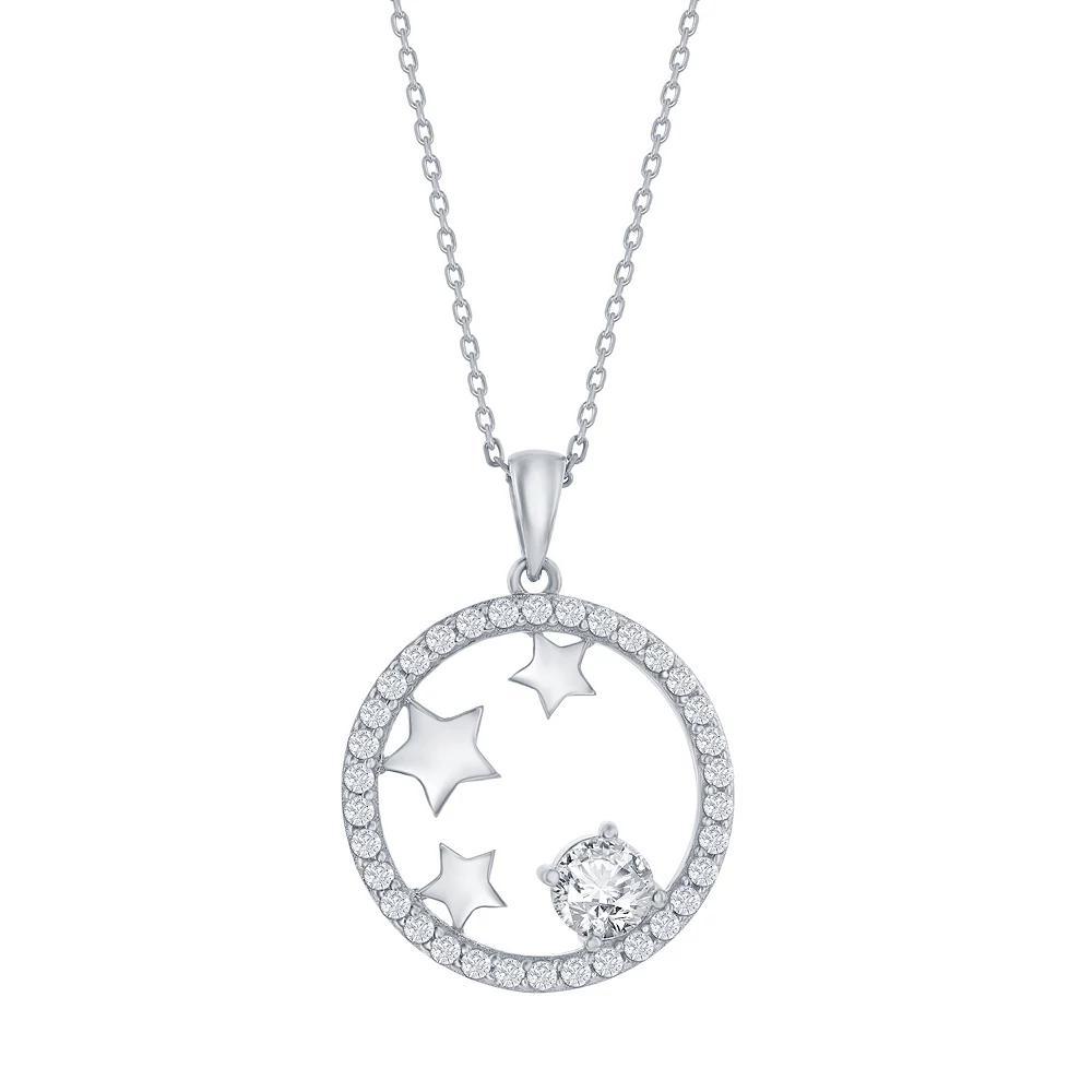 Argento Bella Sterling Silver Cubic Zirconia Circle Stars Pendant Necklace, Women's, Size: 18" Product Image