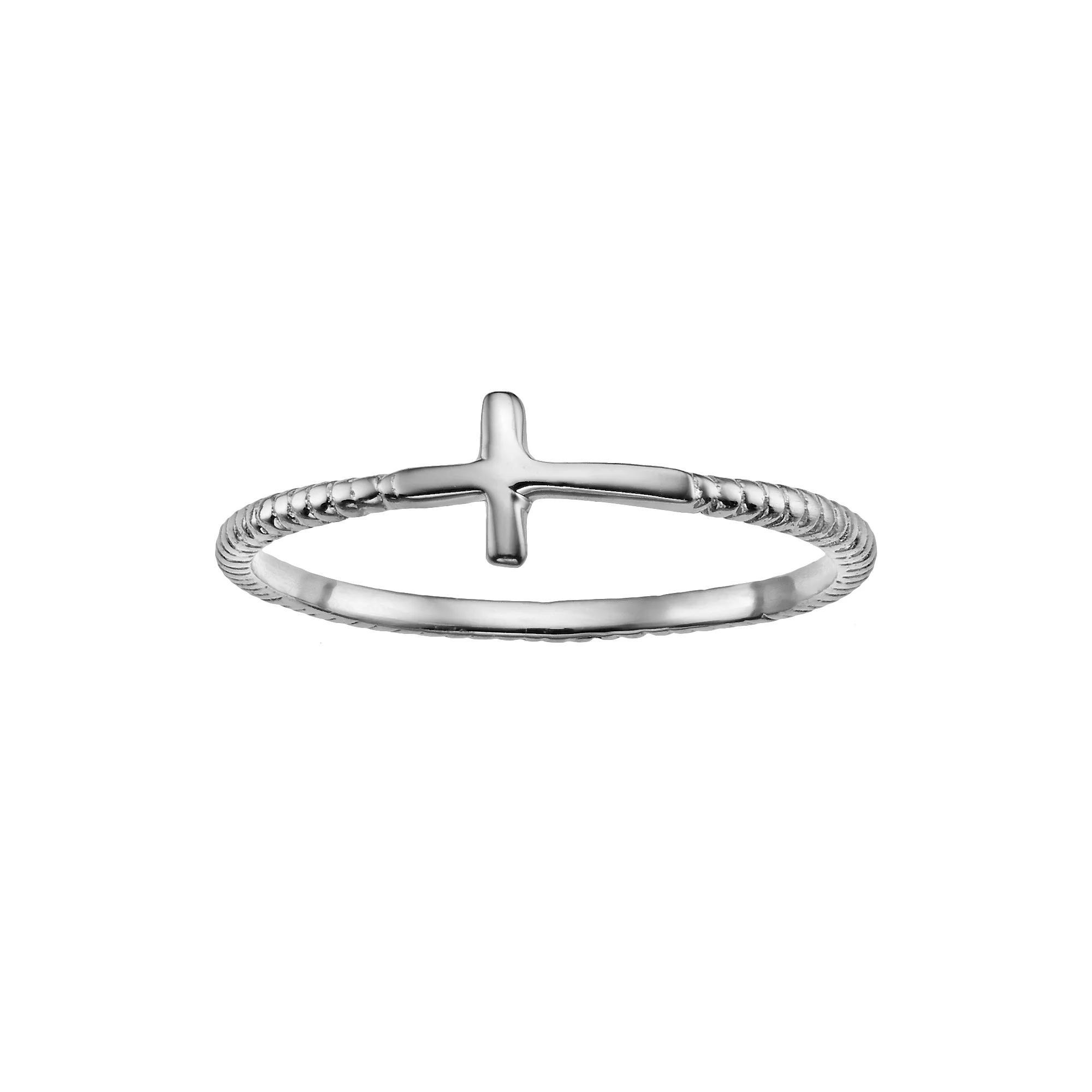 Silver-Plated Sideways Cross Ring, Womens Grey Product Image