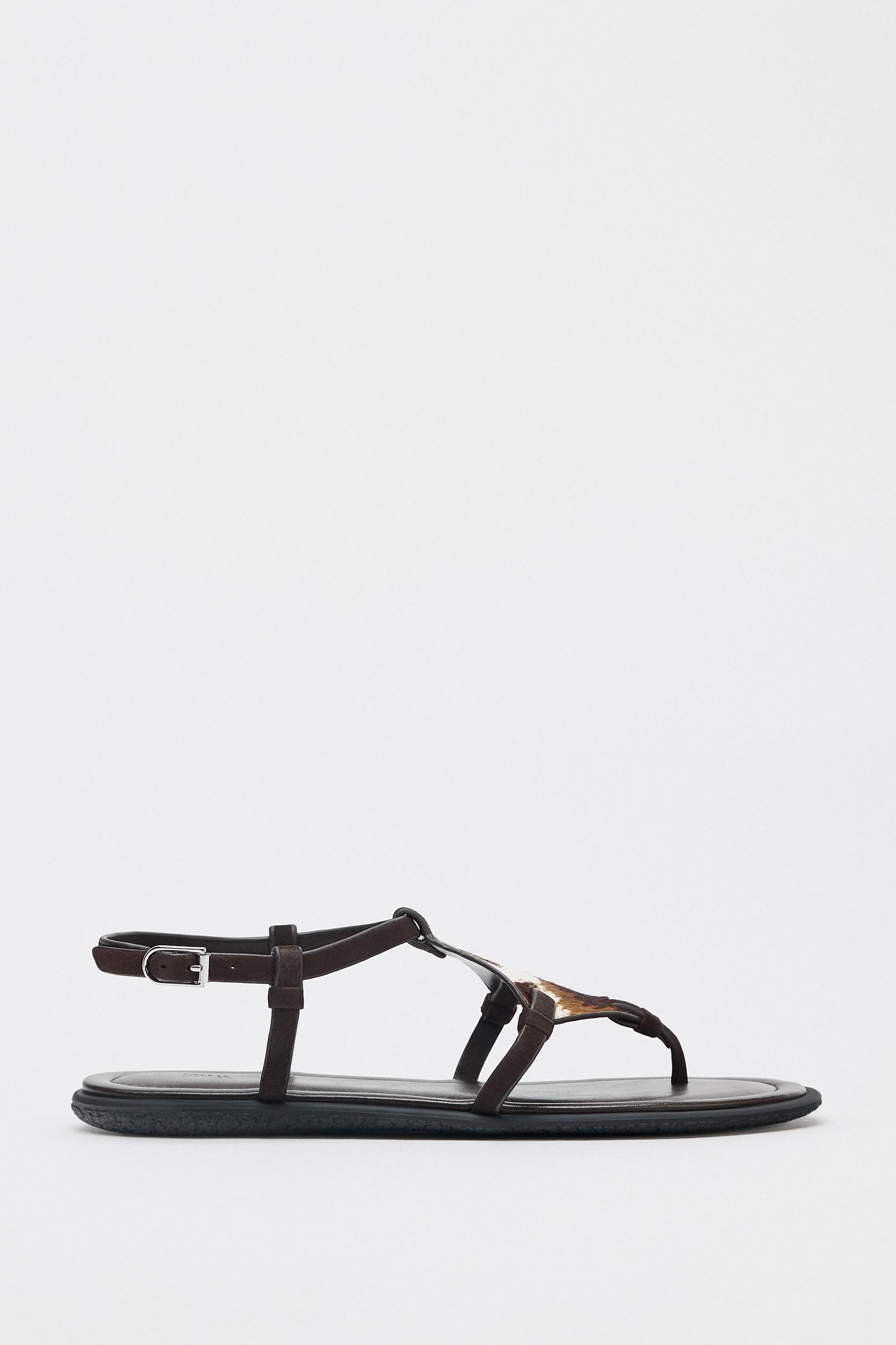 ANIMAL PRINT FURRY LEATHER SANDALS Product Image