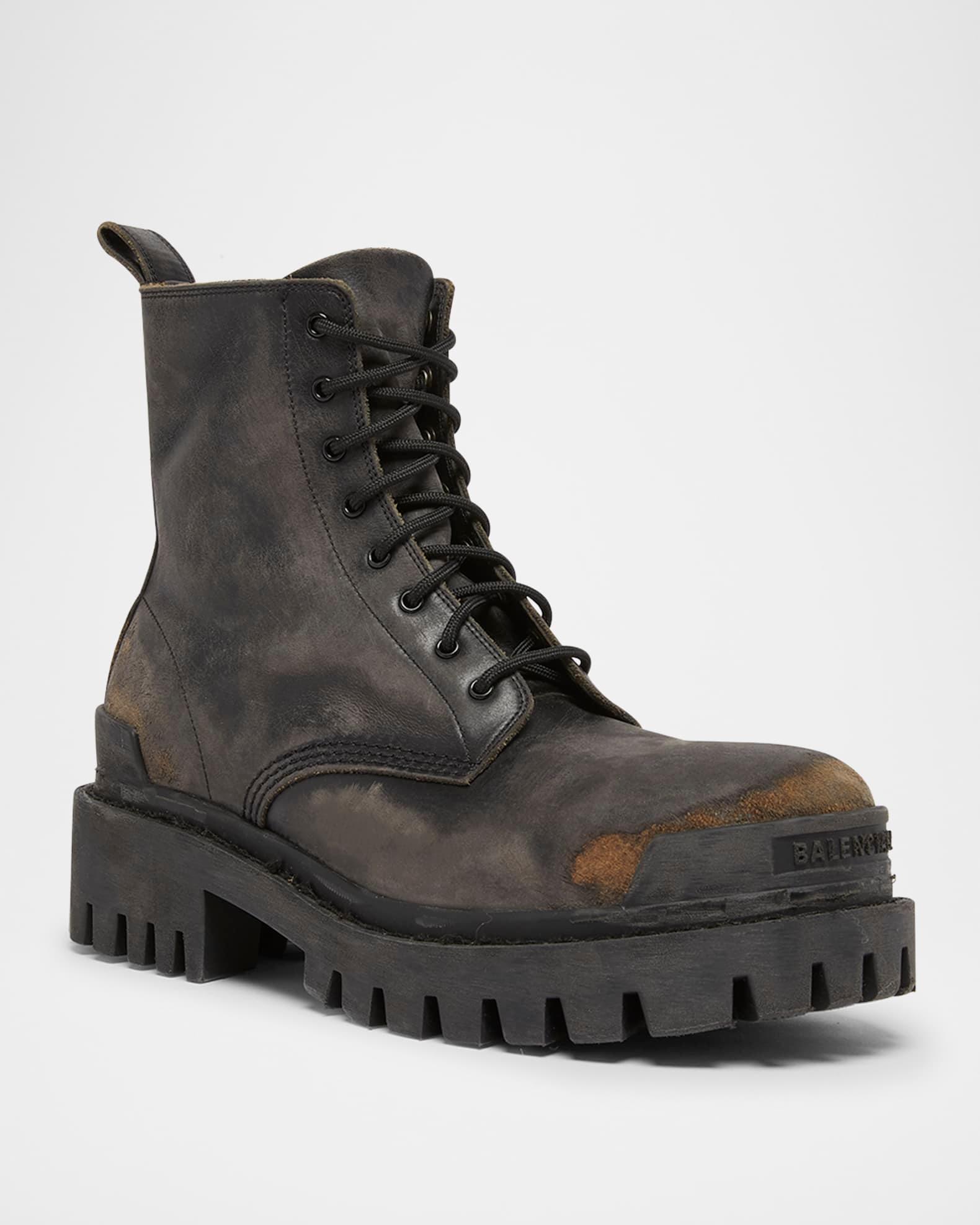 Men's Strike Used-Effect Calfskin Combat Boots Product Image