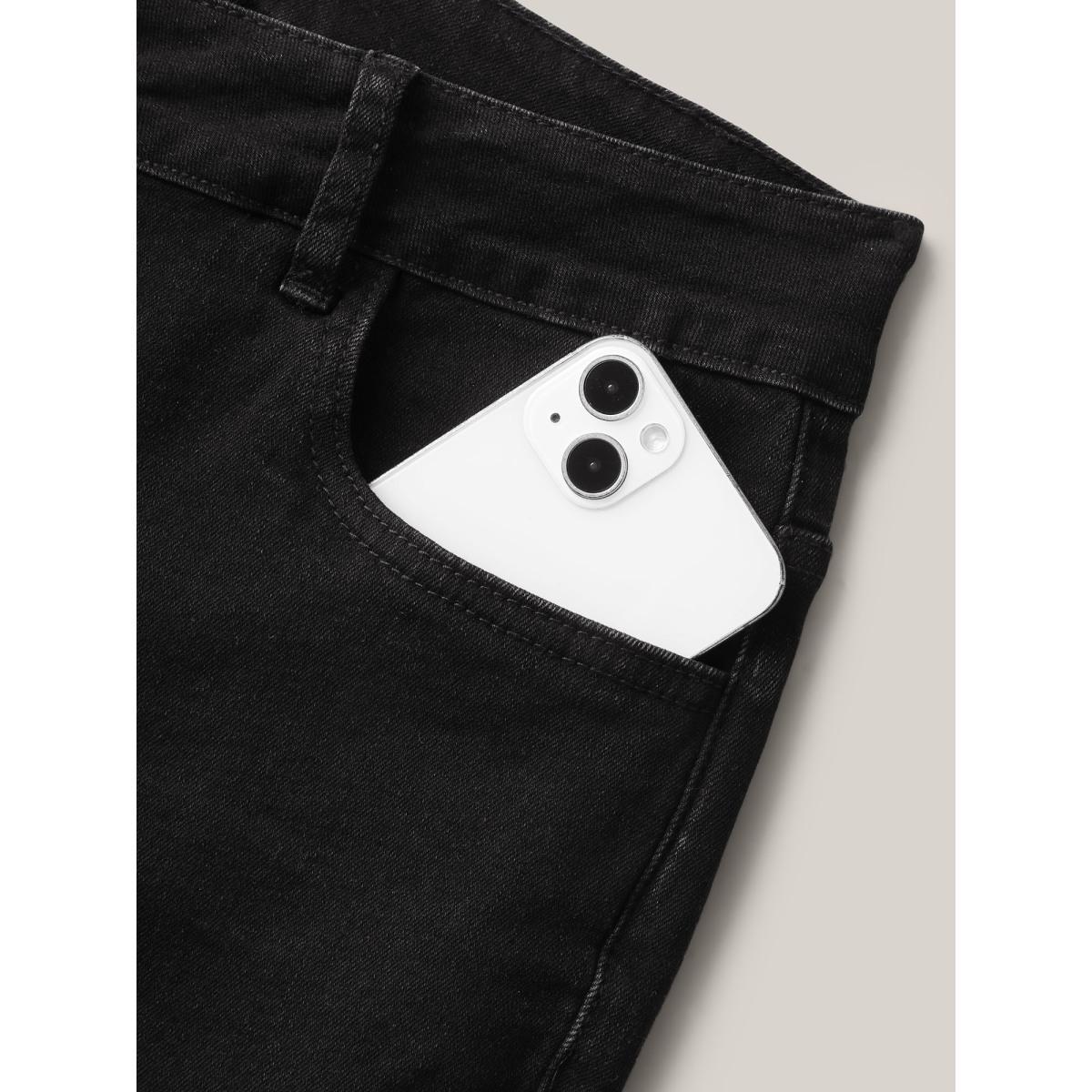 Plus Size Mid-Rise Classic Boot Cut Jeans Women Denimblack Medium stretch Slanted pocket Jeans BloomChic 24/3X Product Image