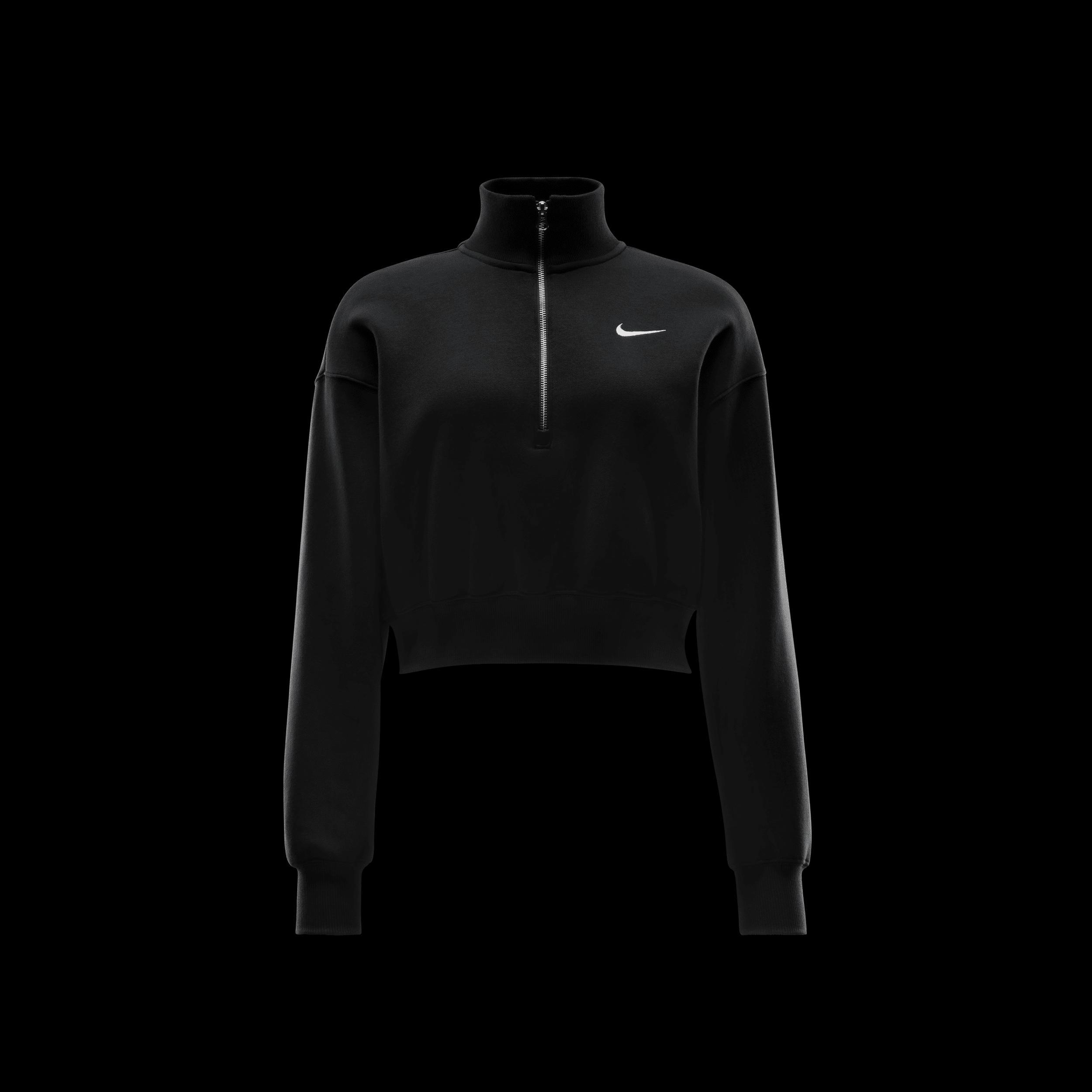 Nike Women's Sportswear Phoenix Fleece Oversized Half-Zip Crop Sweatshirt in Black/Black Size Medium Cotton/Polyester/Fleece Product Image