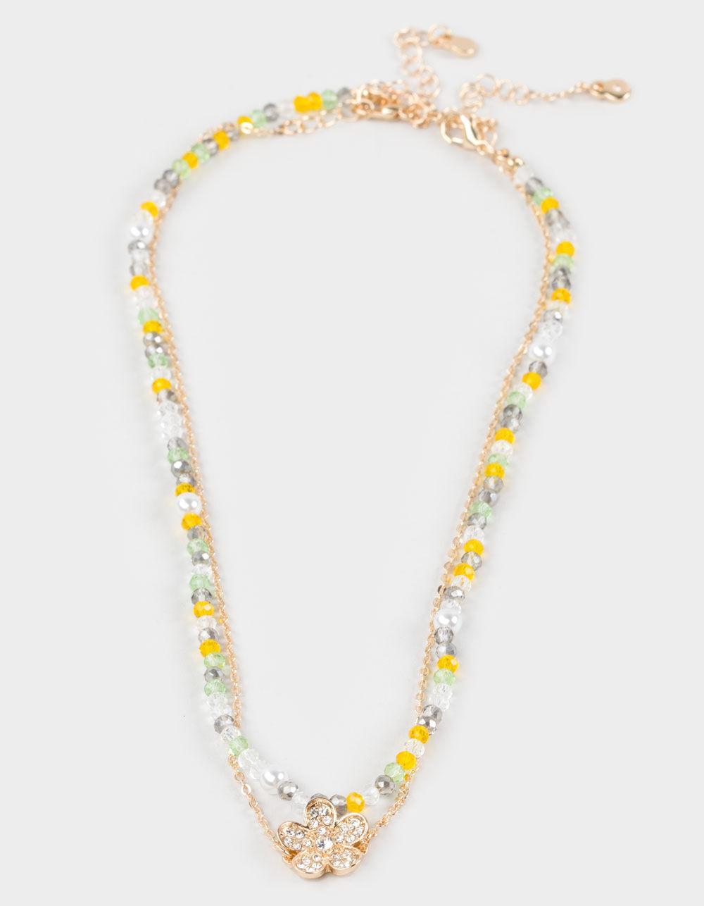 FULL TILT Beaded Floral Layered Necklace - GOLD Product Image