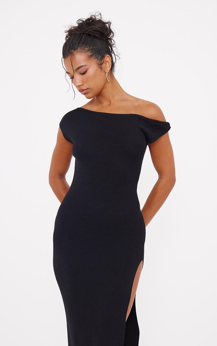 Black Fine Knit Twist Neck Maxi Dress Product Image