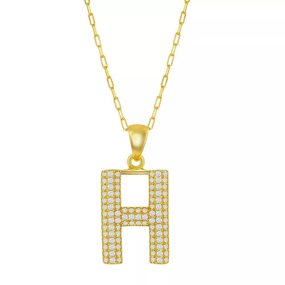 Sterling Silver Cubic Zirconia Block Initial Necklace, Women's, Size: 16-18" ADJ, H Product Image