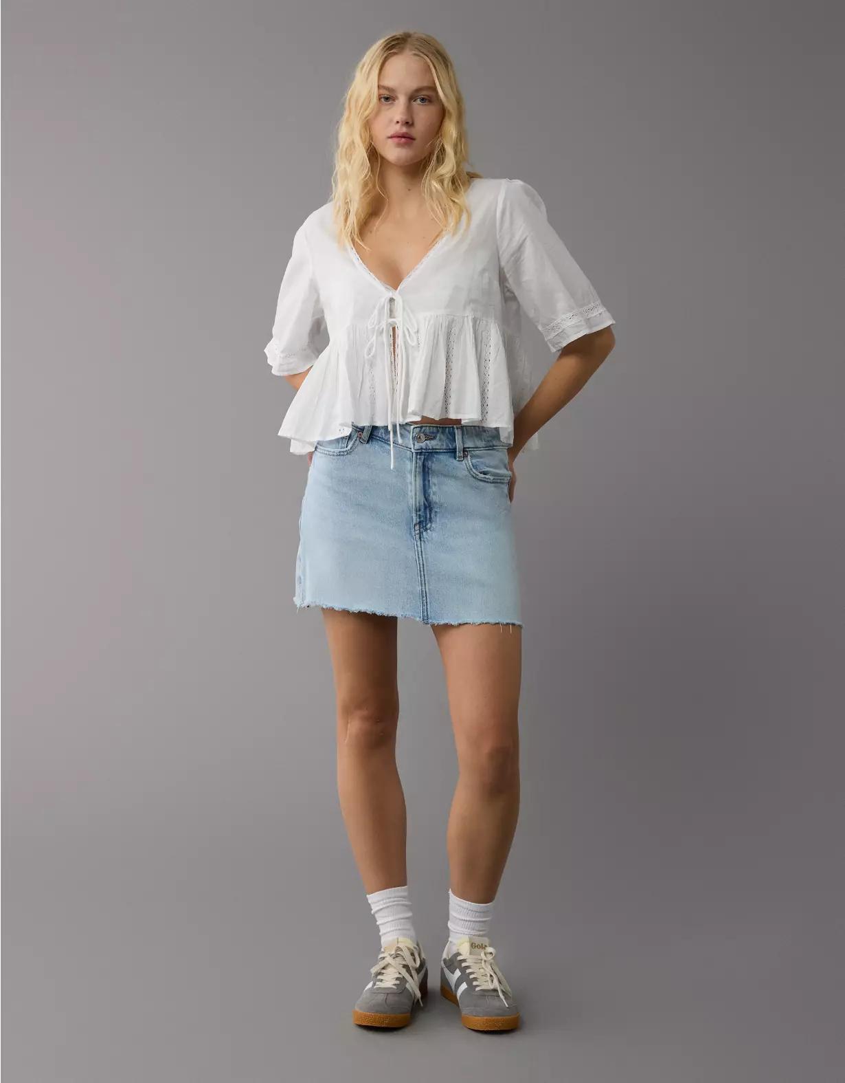 AE Stretch High-Waisted Perfect Denim Mini Skirt Product Image