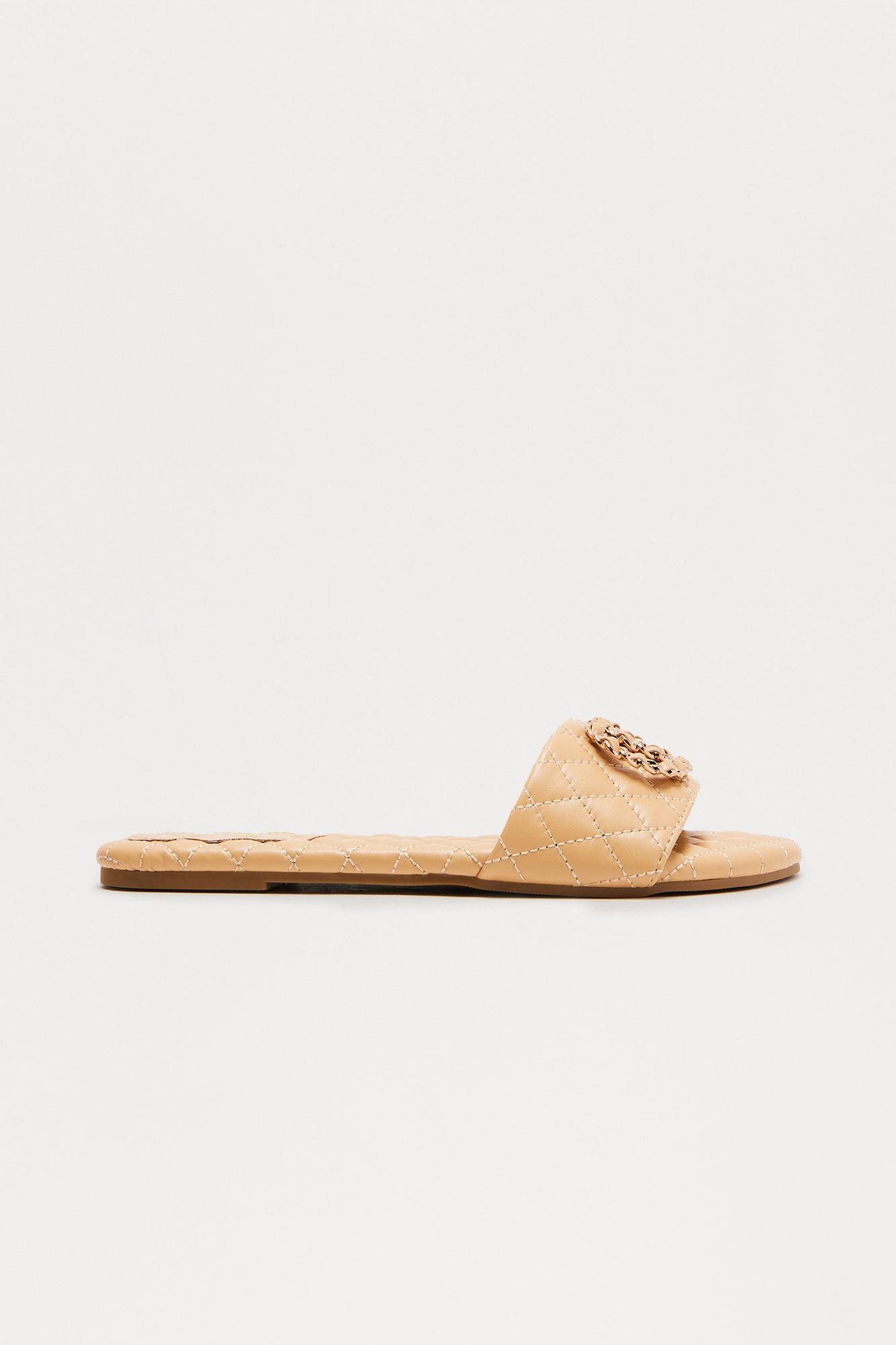 Seb Quilted Hardware Sandals - Nude Product Image