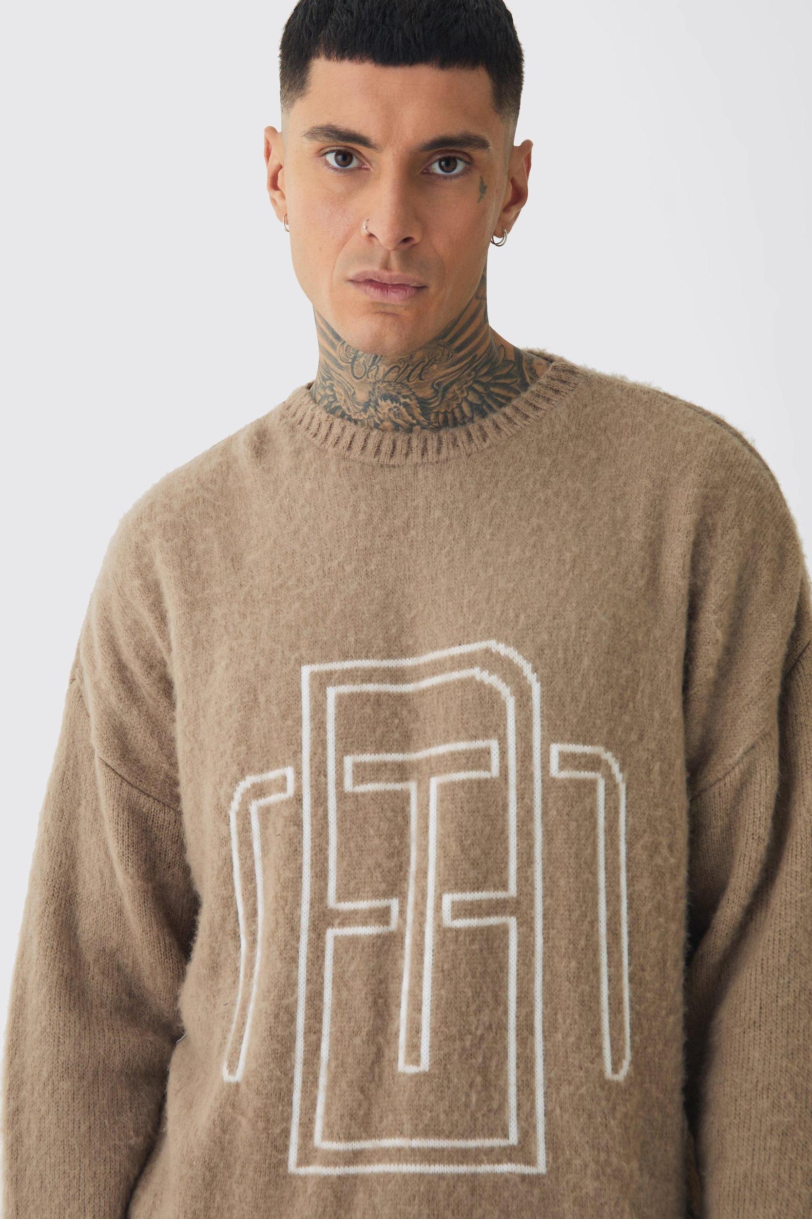 Tall Fluffy Knit BM Sweater | boohooMAN USA Product Image