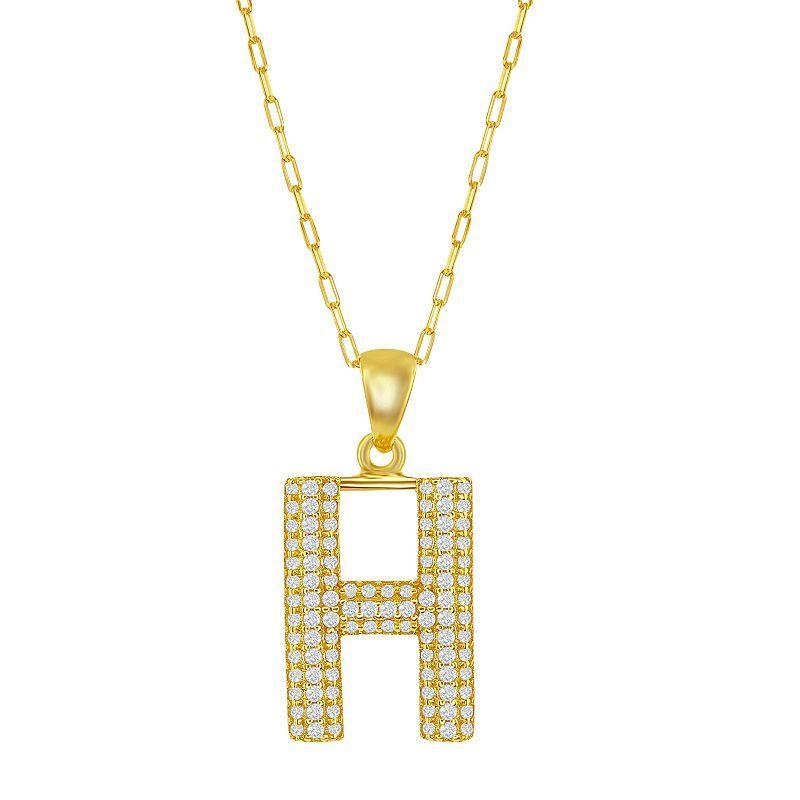 Sterling Silver Cubic Zirconia Block Initial Necklace, Women's, Size: 16-18" ADJ, H Product Image