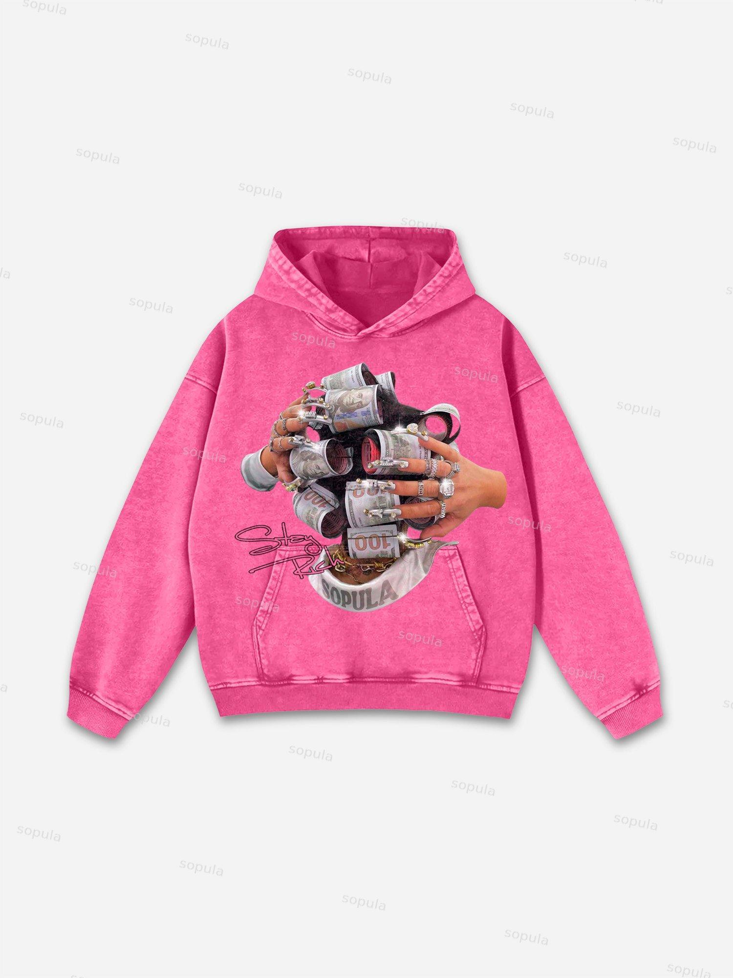 Big Face Retro Cartoon Graphic Acid Wash Hoodie Product Image