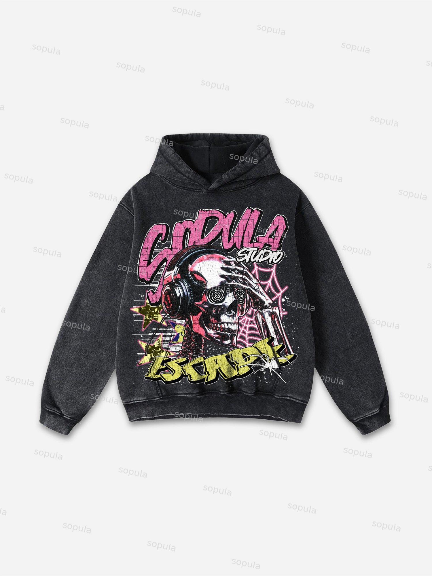 Sopula Psychedelic Ego Skull Graphic Washed Hoodie Product Image