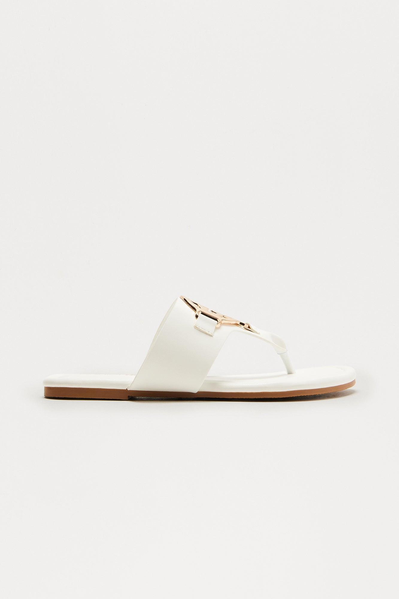 Deluxe Hardware Faux Leather Flip Flops - White Product Image