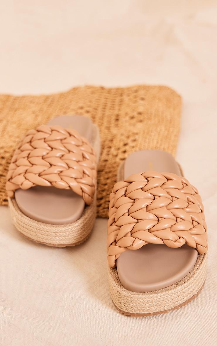 Tan Pu Woven Round Toe Platform Chunky Espadrille Sandals Product Image