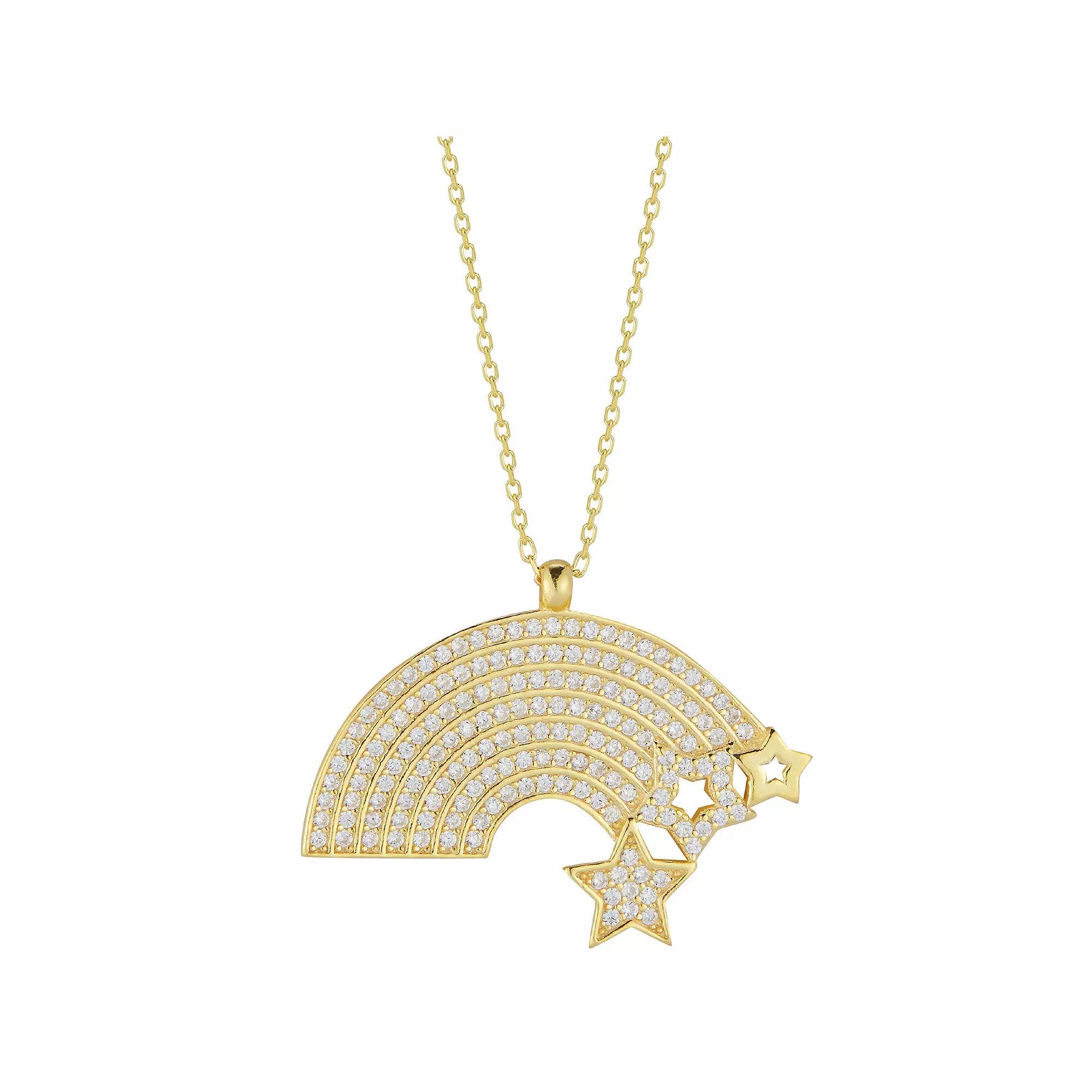 Sunkissed Sterling 14k Gold Over Silver Cubic Zirconia Rainbow & Star Necklace, Women's, Size: 17", Gold Tone Product Image