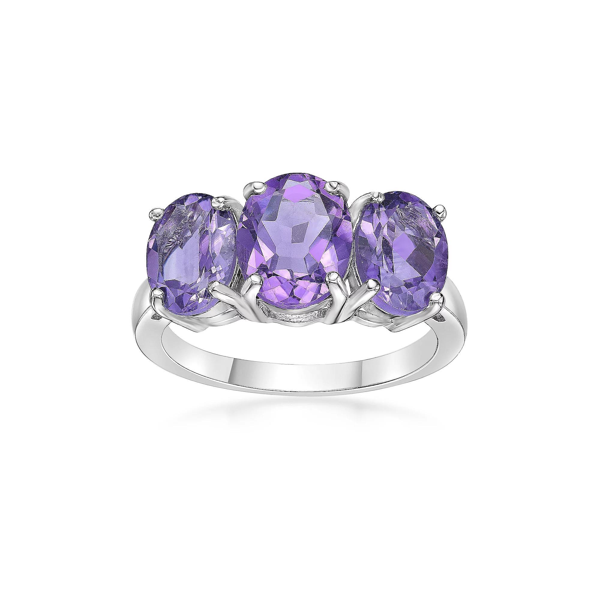 Gemminded Sterling Silver Amethyst 3-Stone Oval Ring, Women's, Size: 6 Product Image