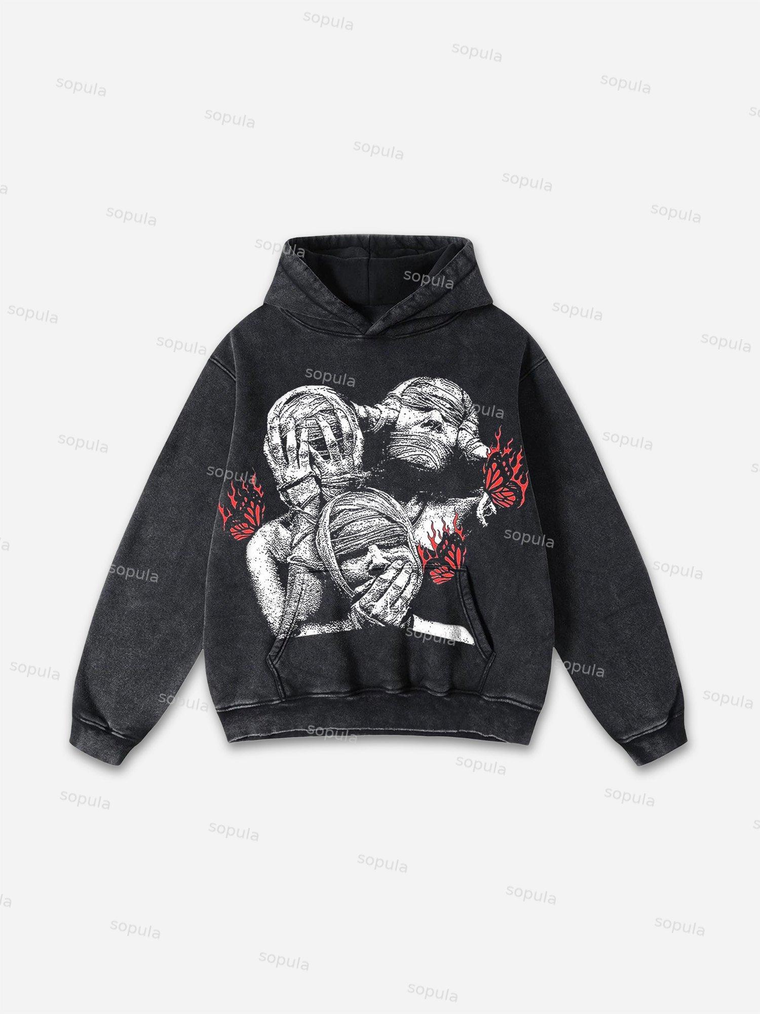 Vintage Spider Graphic Acid Washed Oversized Hoodie Product Image