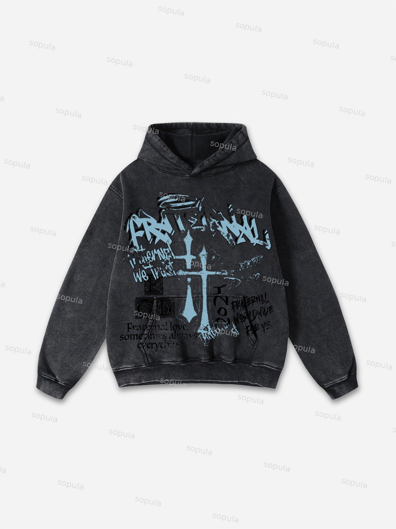 Fearless Graphic Acid Washed Oversized Hoodie Product Image