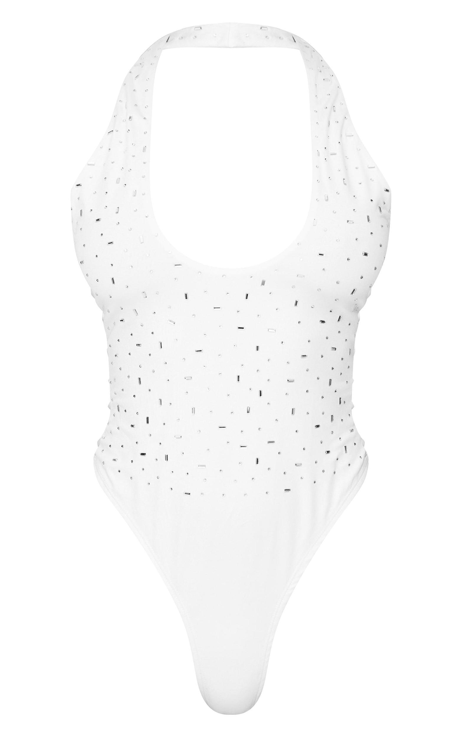 Petite White Embellished Halterneck Bodysuit Product Image