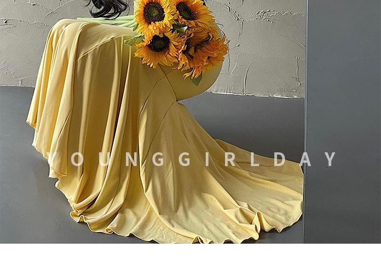 Short-Sleeve Square-Neck Plain Midi Mermaid Dress (Various Designs) Product Image