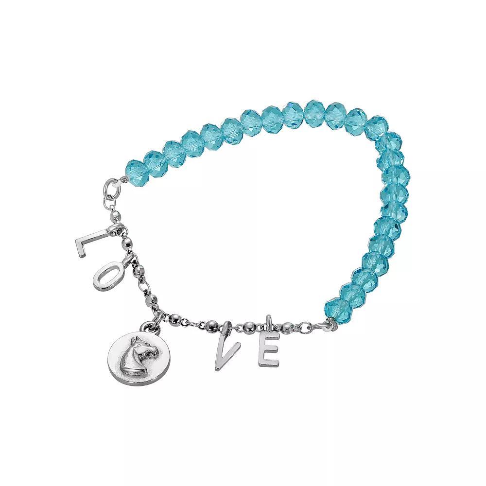 1928 Silver Tone Aqua Beads with Love and Horse Head Bracelet, Womens, Green Product Image