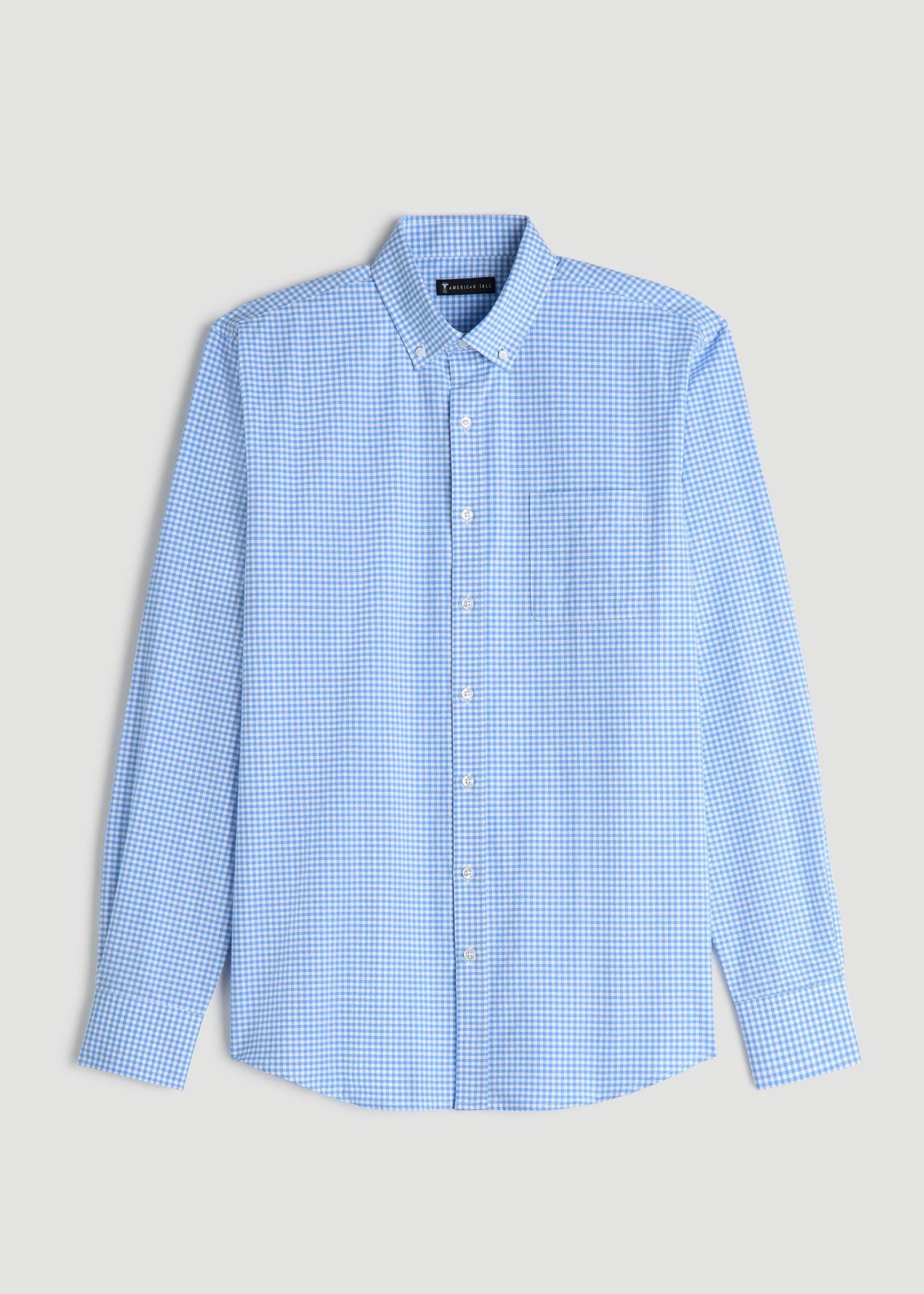 Washed Oxford Shirt for Tall Men in Light Blue Gingham Product Image