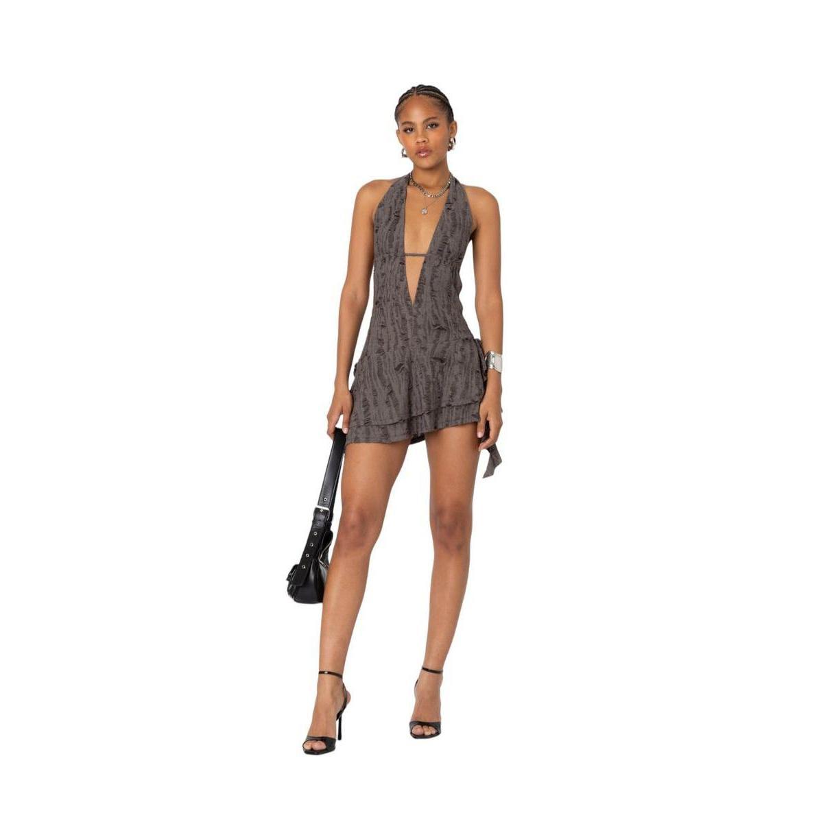 Edikted Womens Shredded Backless Halter Mini Dress Product Image