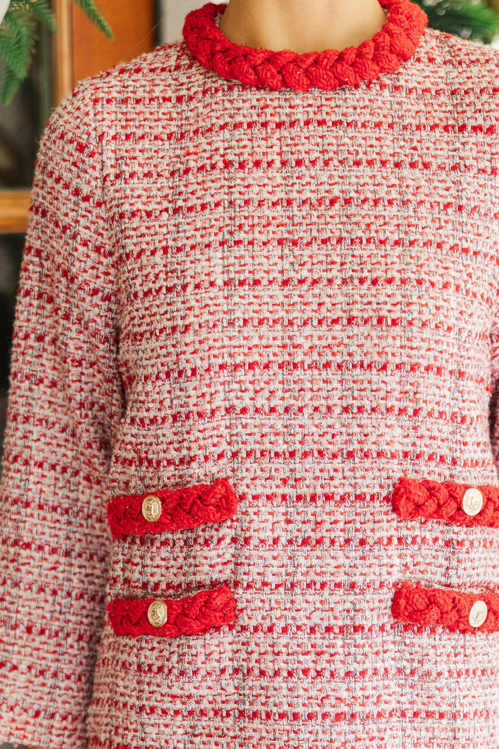 Ask You Out Burgundy Red Tweed 3/4 Sleeve Dress Female Product Image