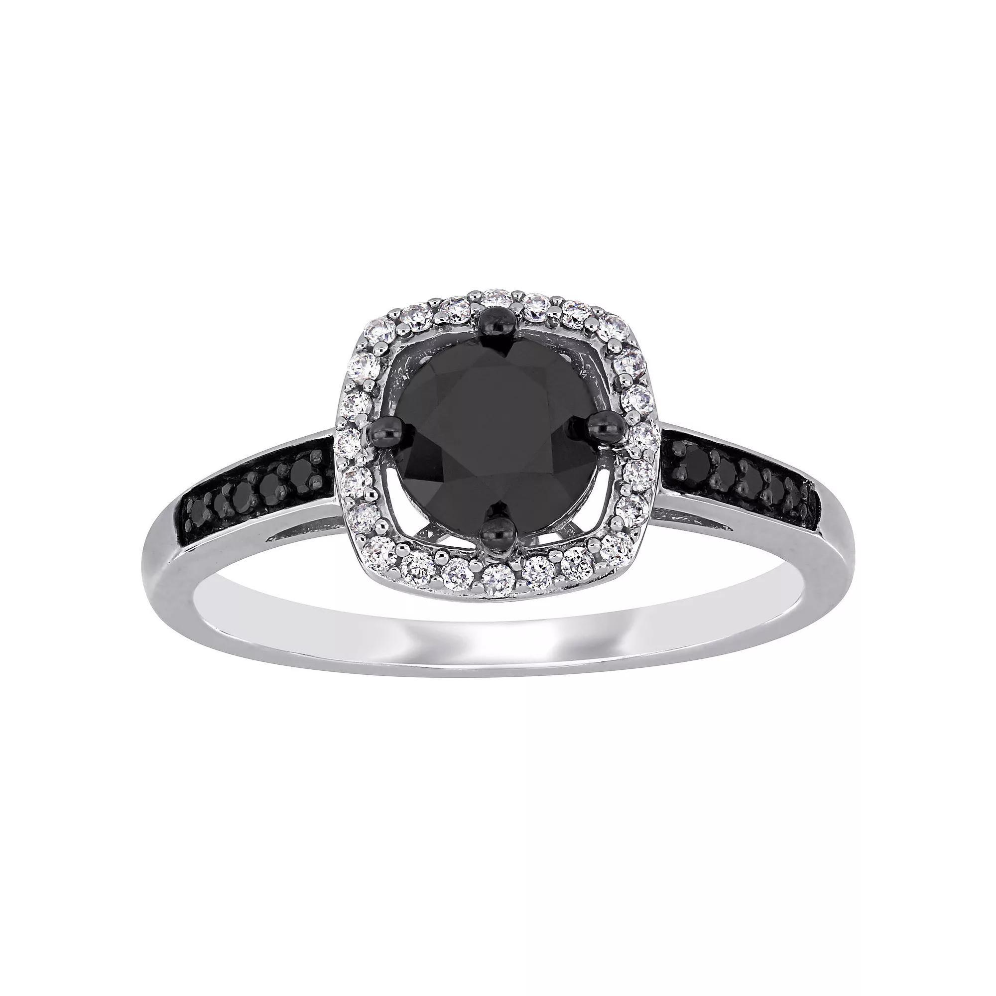 Stella Grace 14k White Gold 1 1/6 Carat T.W. Black & White Diamond Halo Engagement Ring, Women's, Size: 10 Product Image