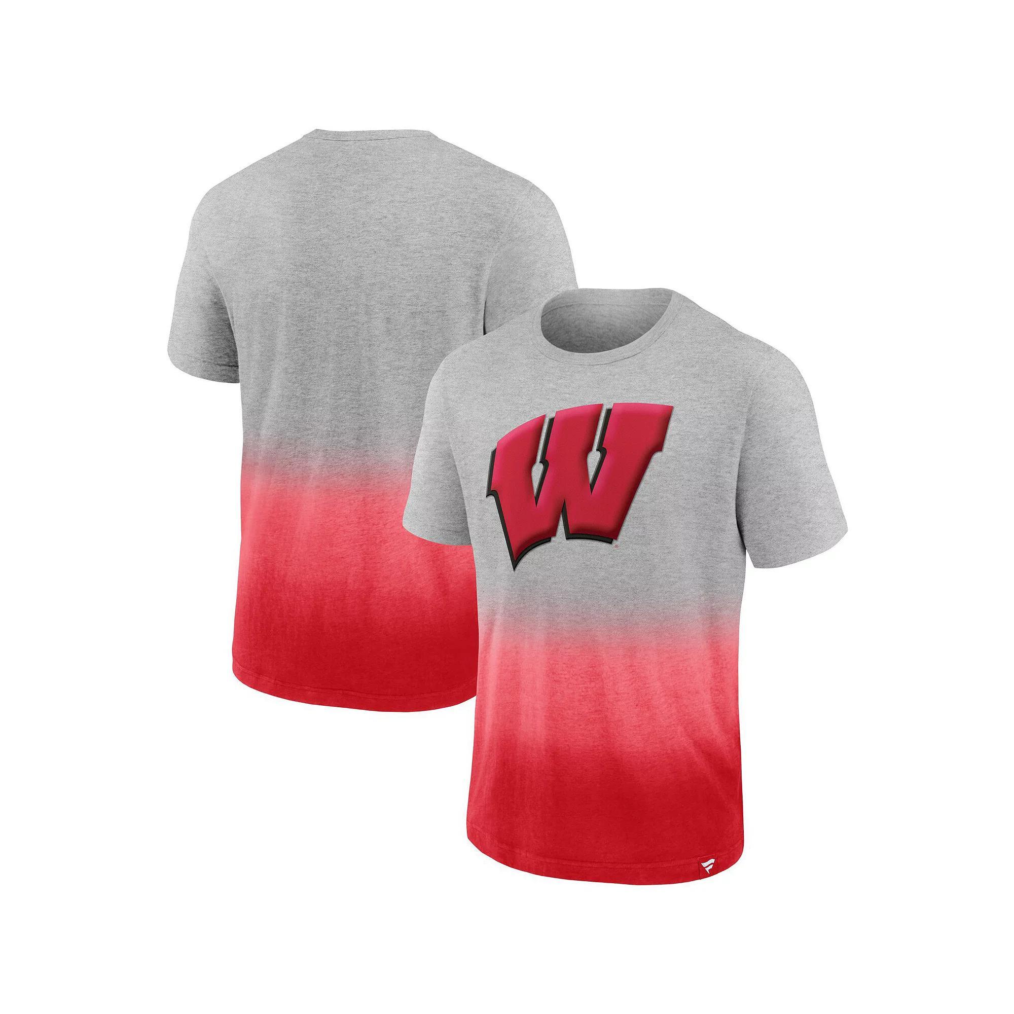 Mens Fanatics Branded Heathered Gray/Red Wisconsin Badgers Team Ombre T-Shirt Product Image