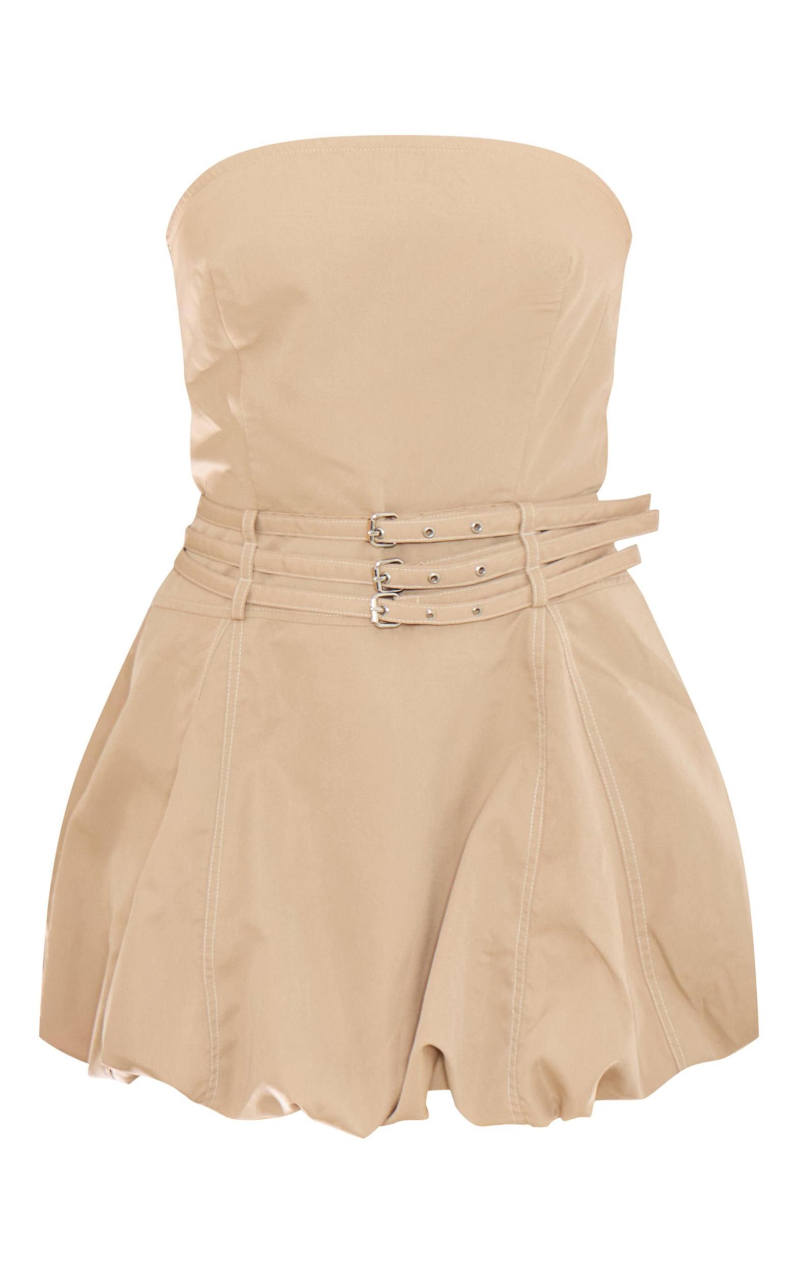 Stone Woven Bandeau Triple Belt Puff Ball Dress Product Image