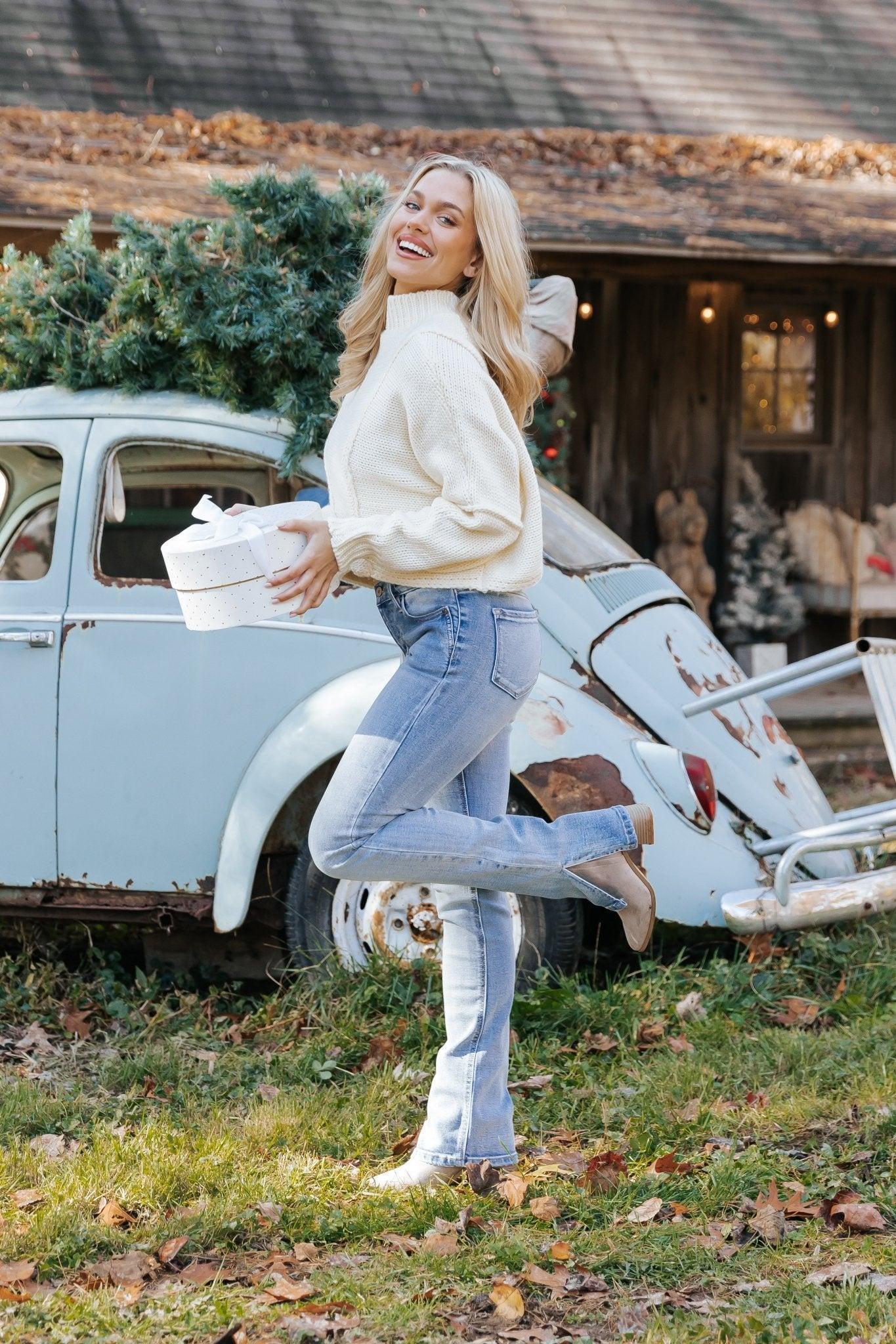 Seam Detail Mock Neck Sweater - Cream - FINAL SALE Product Image
