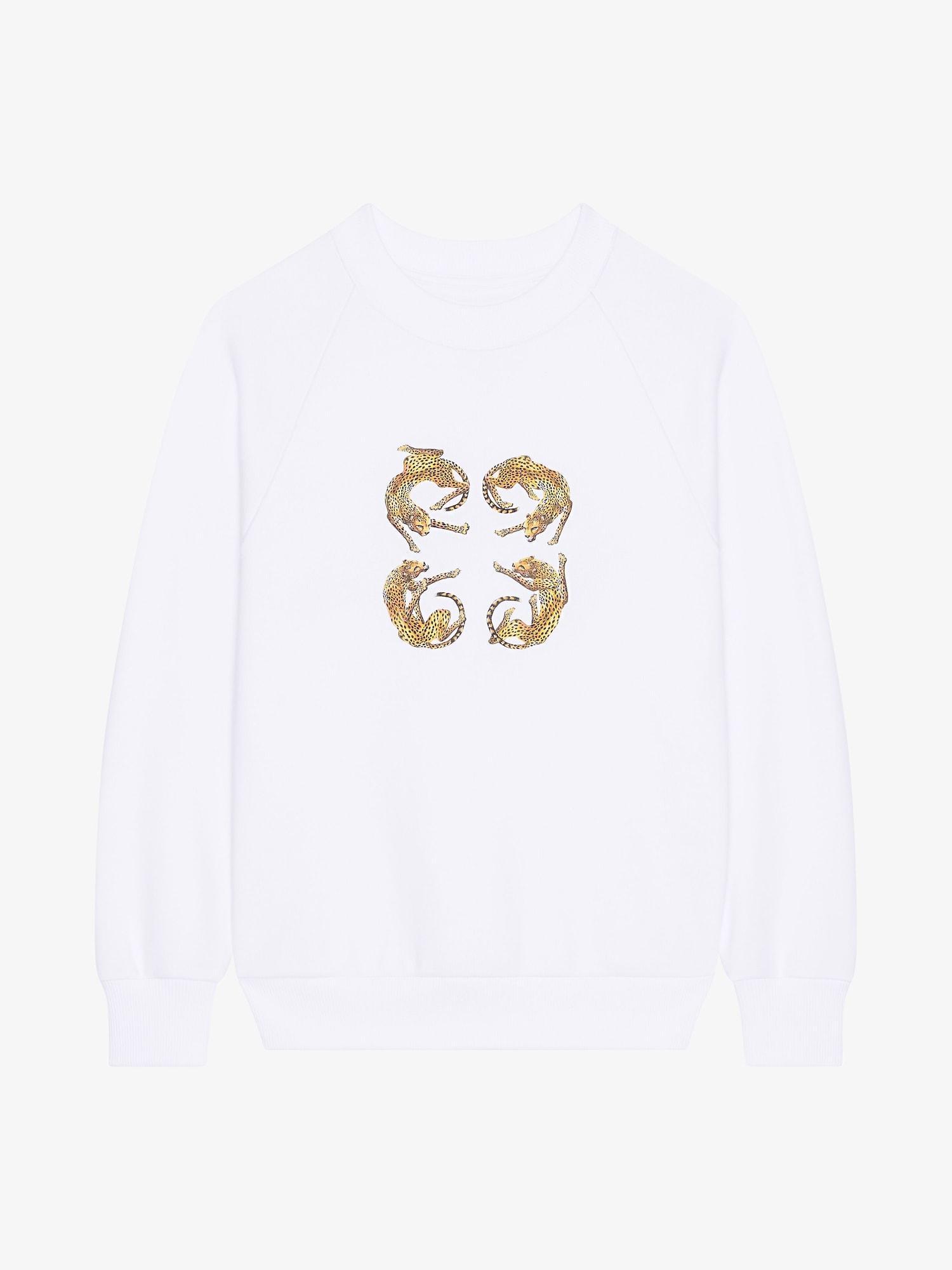 Slim fit sweatshirt in fleece with 4G leopard print Product Image
