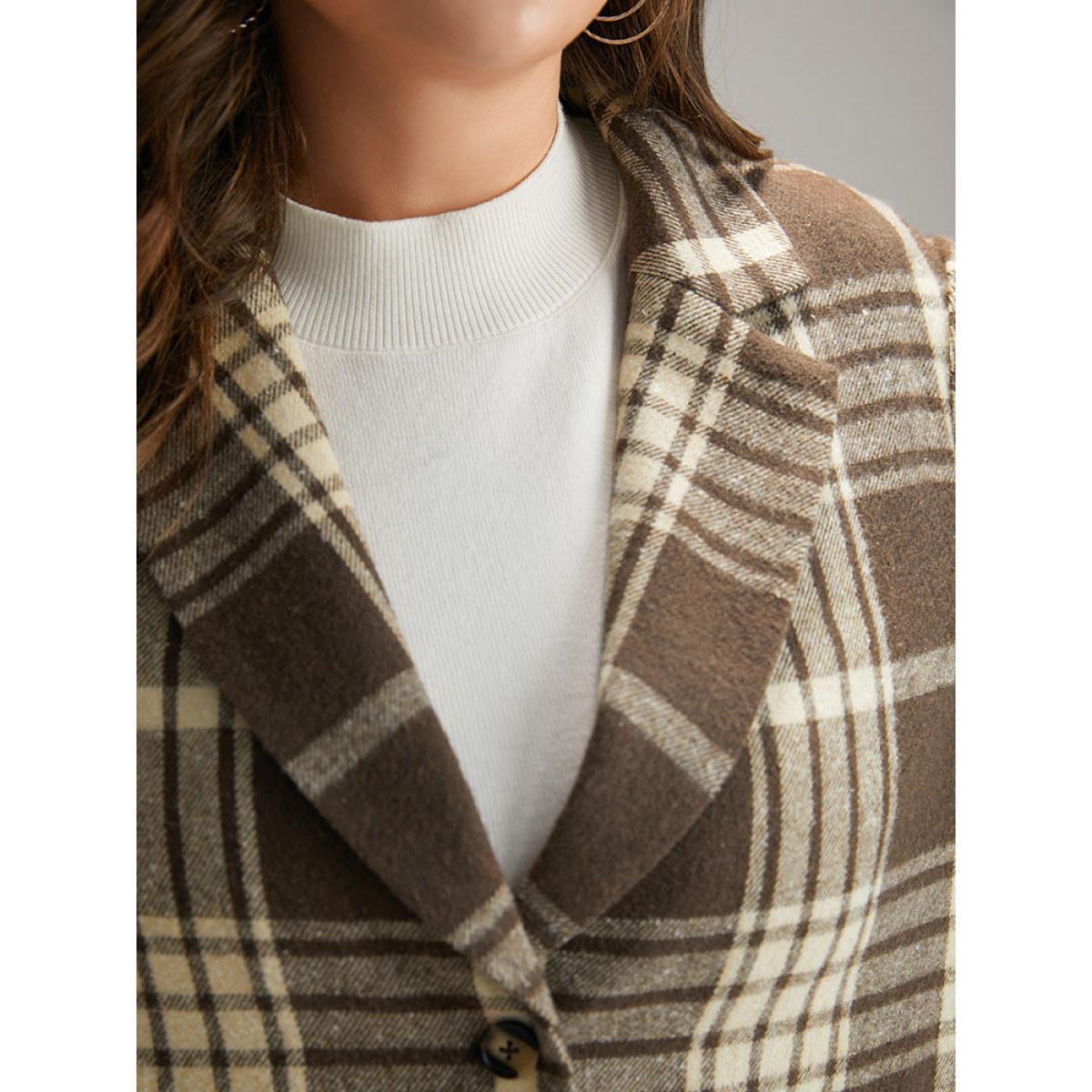Plus Size Plaid Patched Pocket Button Through Coat Women DarkBrown Casual Contrast Ladies Dailywear Winter Coats BloomChic 26/4X Product Image