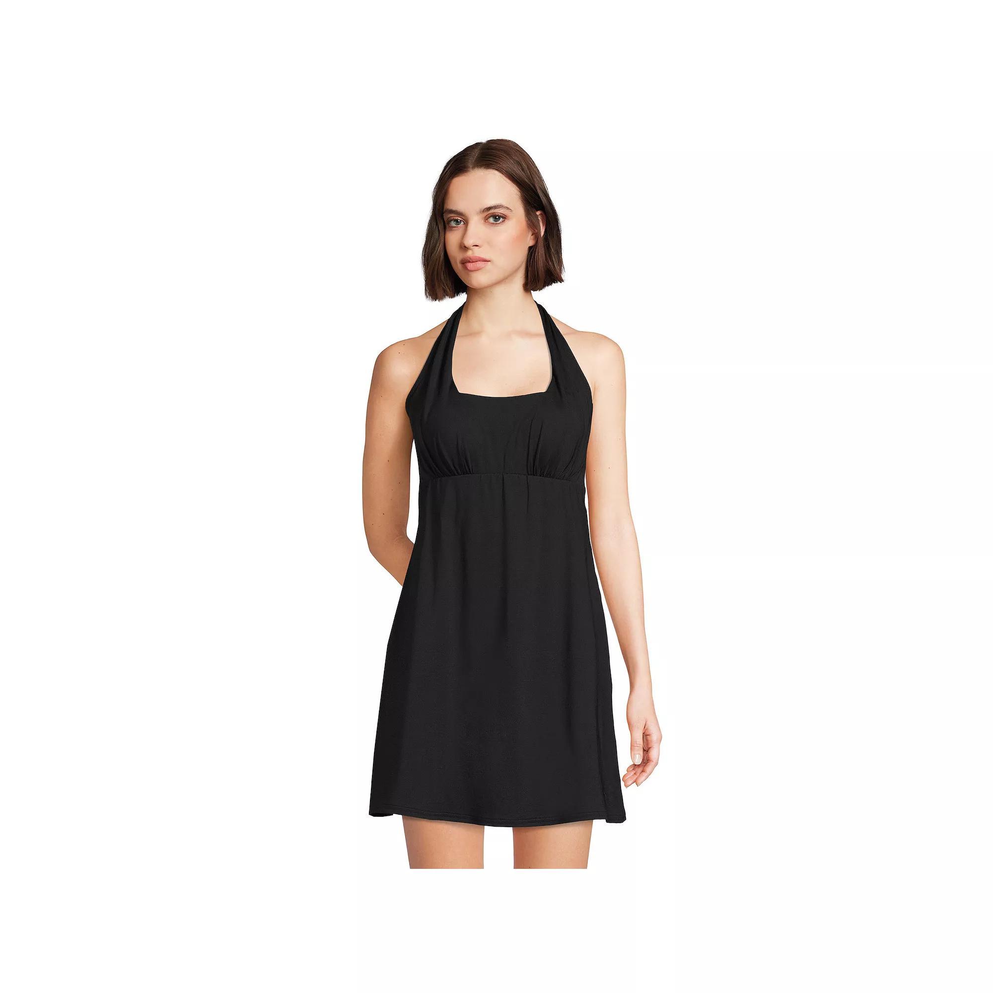Women's Lands' End Chlorine Resistant Square Neck Halter Swim Dress, Size: Small, Black Product Image
