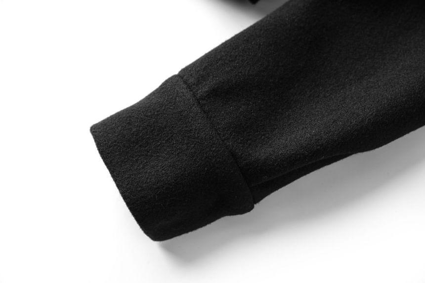 Collared Plain Button Belted Short Coat Product Image