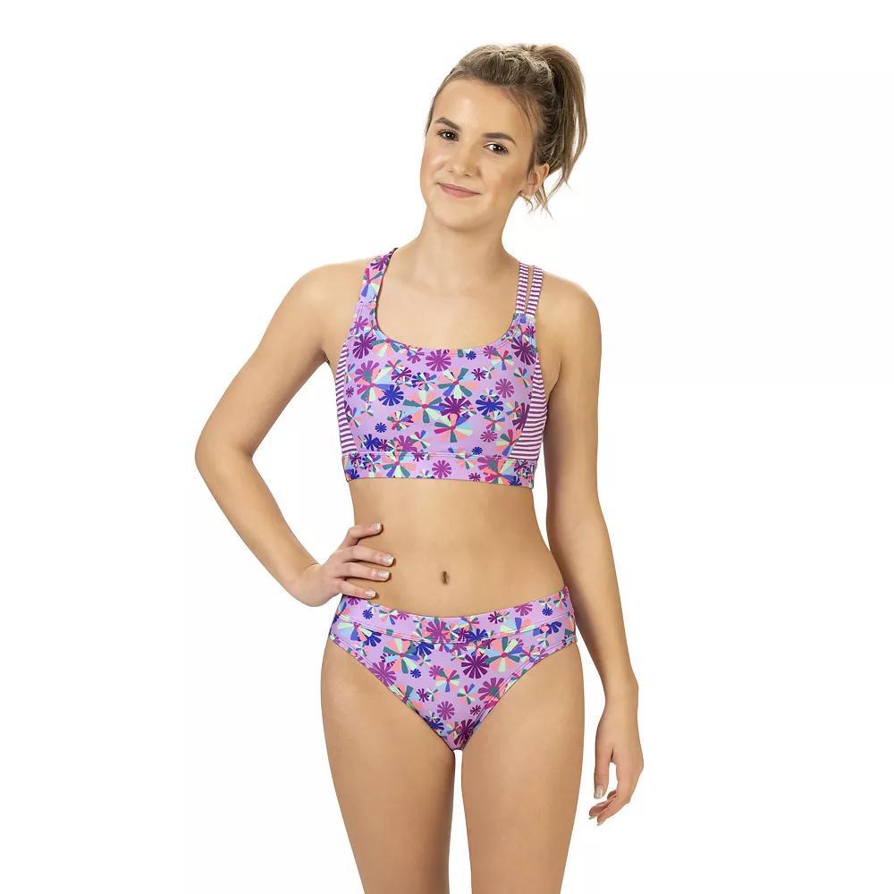 Women's Dolfin Uglies Print Asymmetrical Work Out 2-Piece Swim Set, Size: XL, Pinwheel Product Image