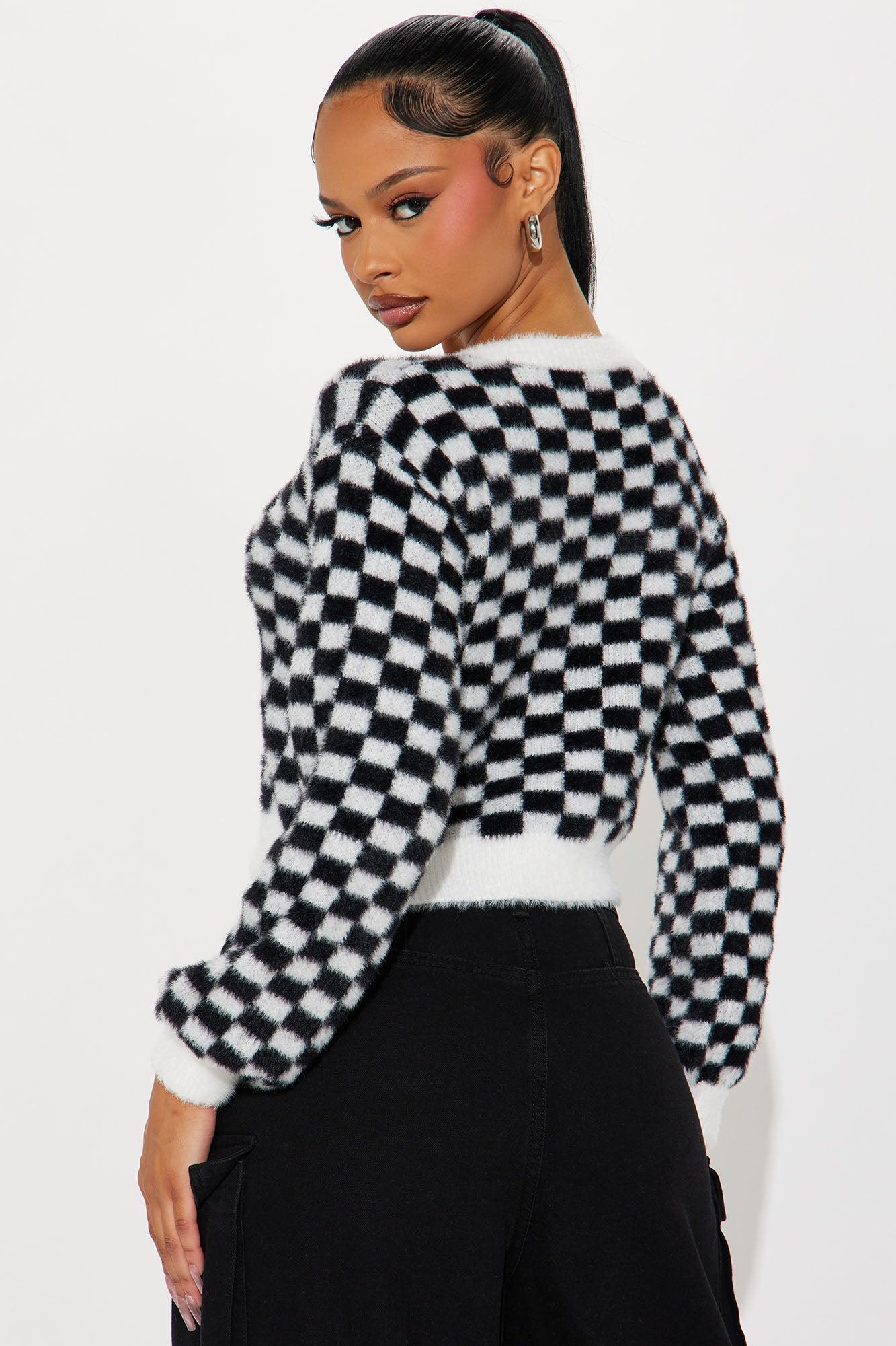 Sara Checkered Sweater - Black/White Product Image