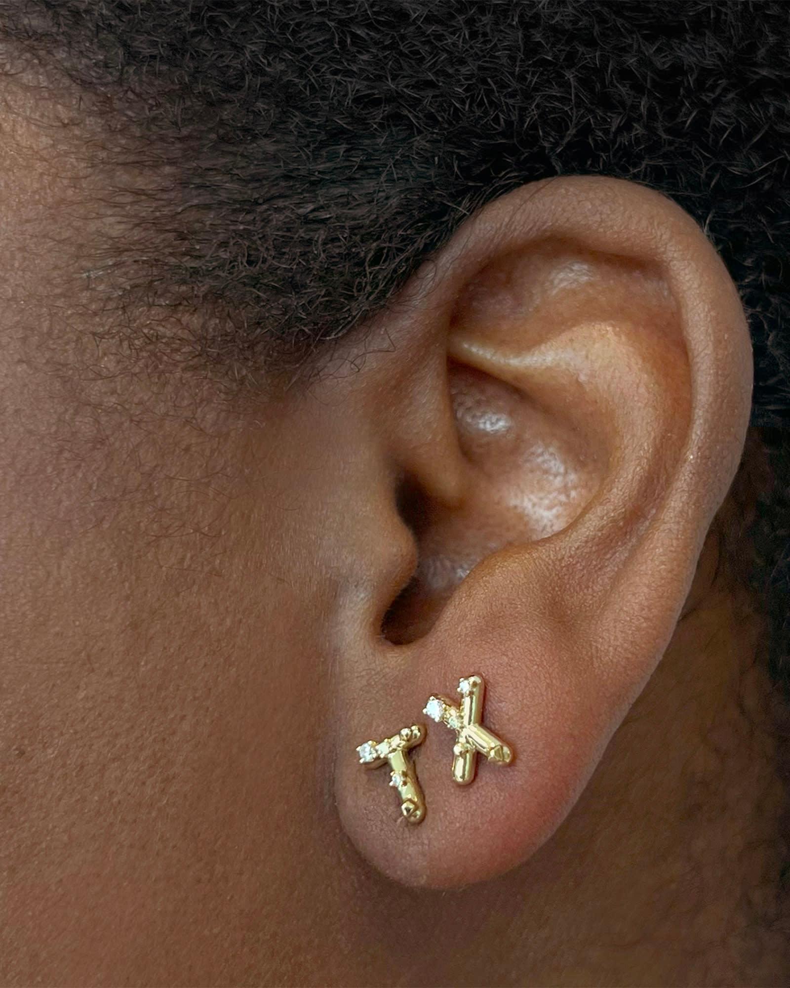 Crystal Letter E Gold Single Stud Earring in White Crystal Product Image